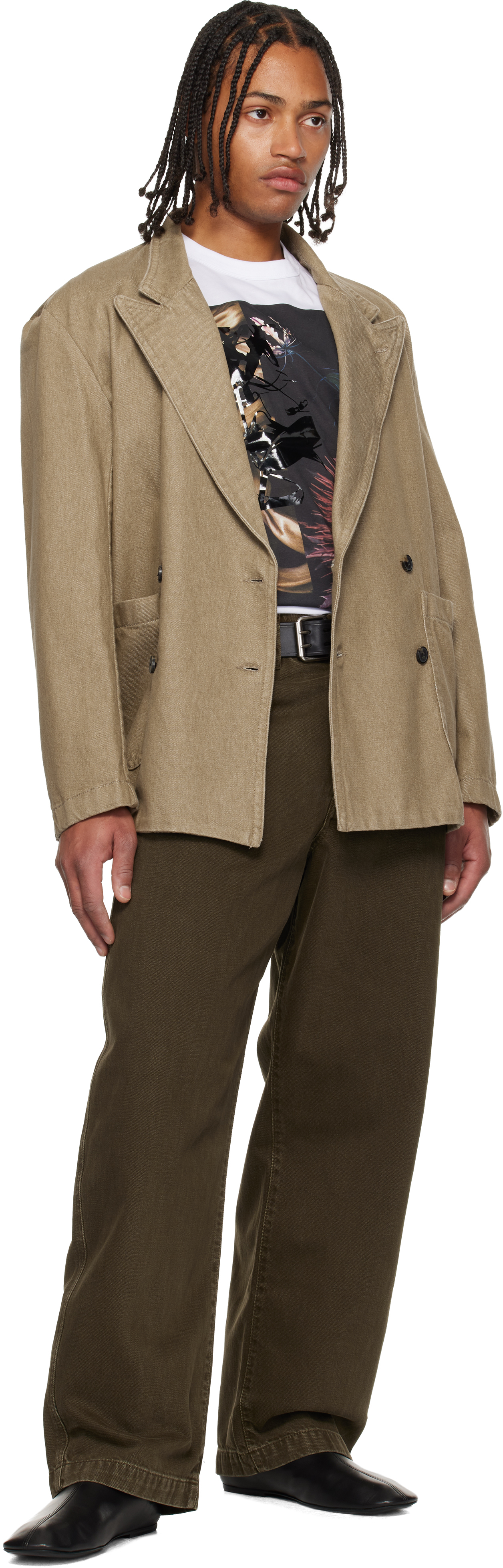 Dries Van Noten Taupe Double-breasted Denim Blazer In Brown