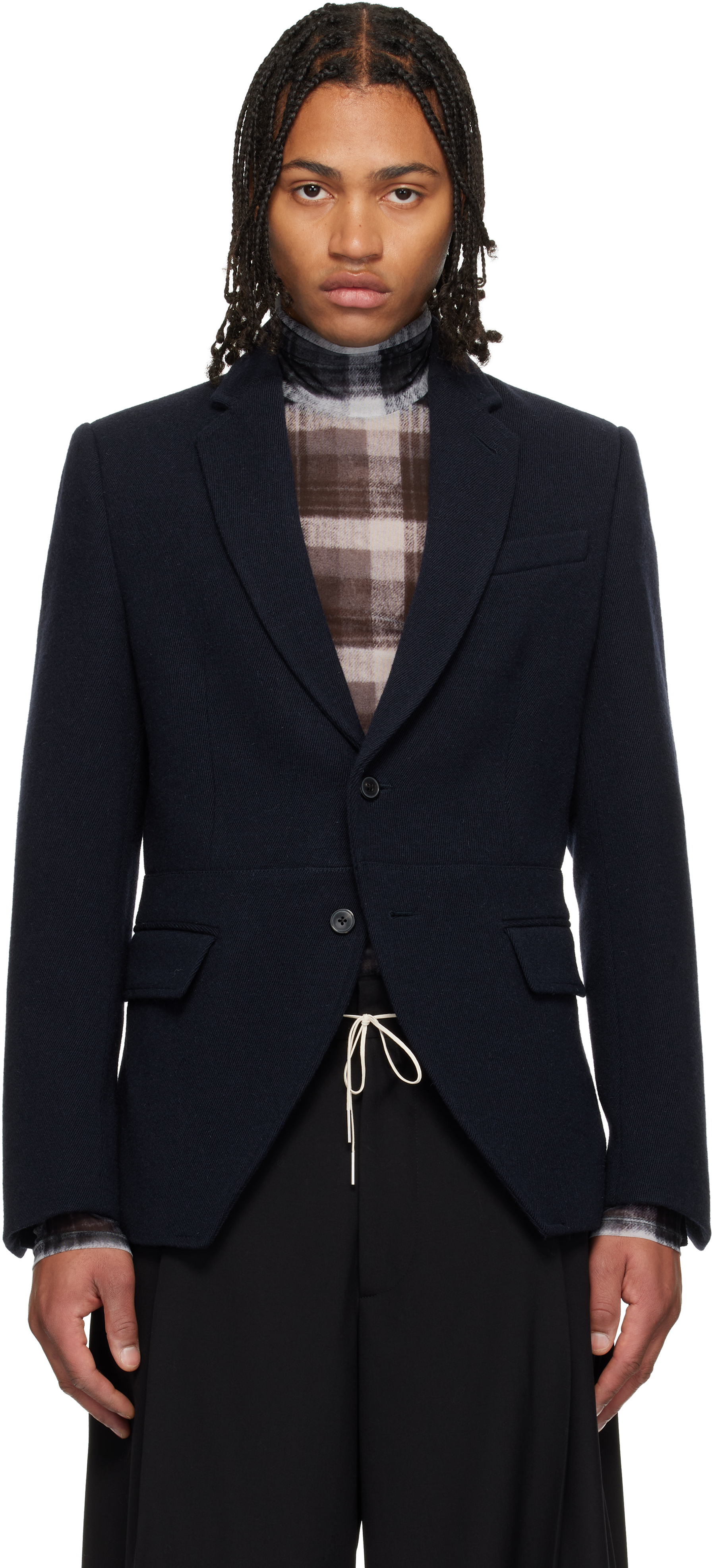 Dries Van Noten Navy Cropped Suit Blazer In Blue