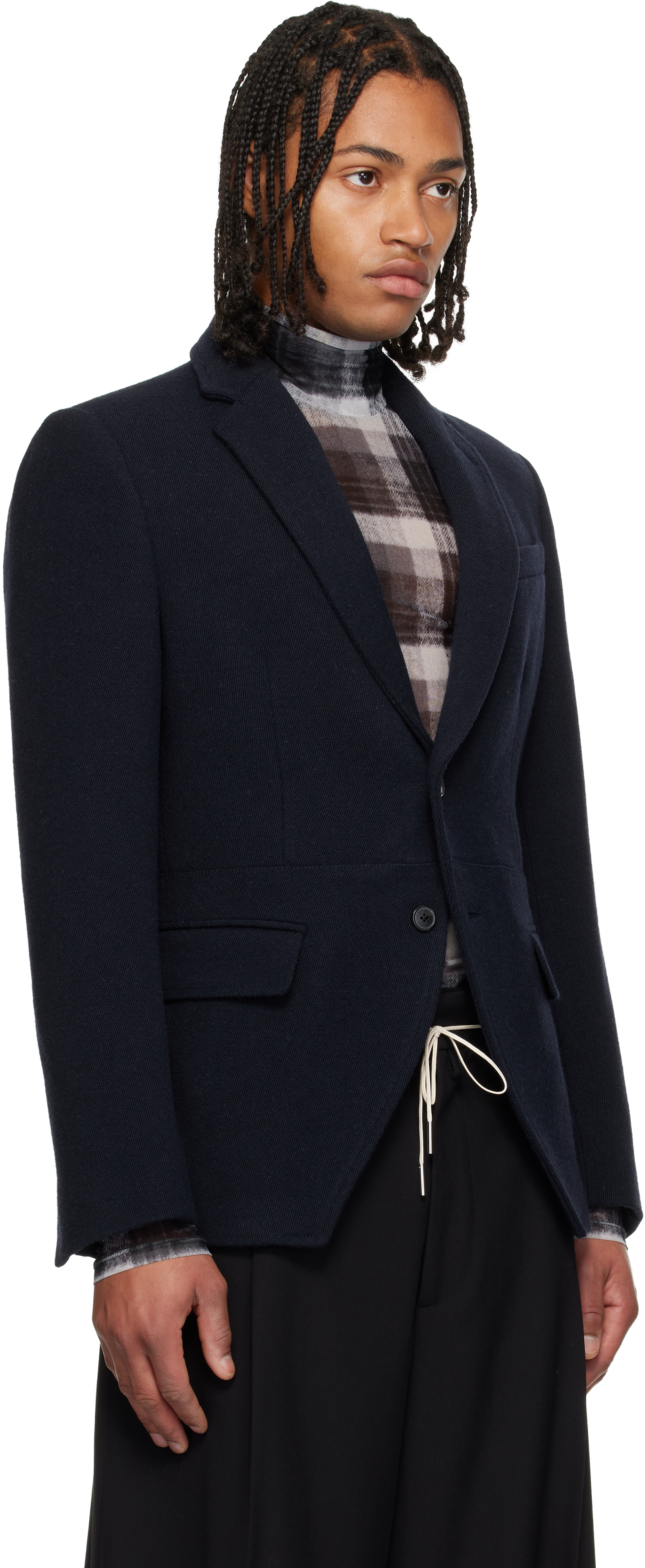 Dries Van Noten Navy Cropped Suit Blazer In Blue