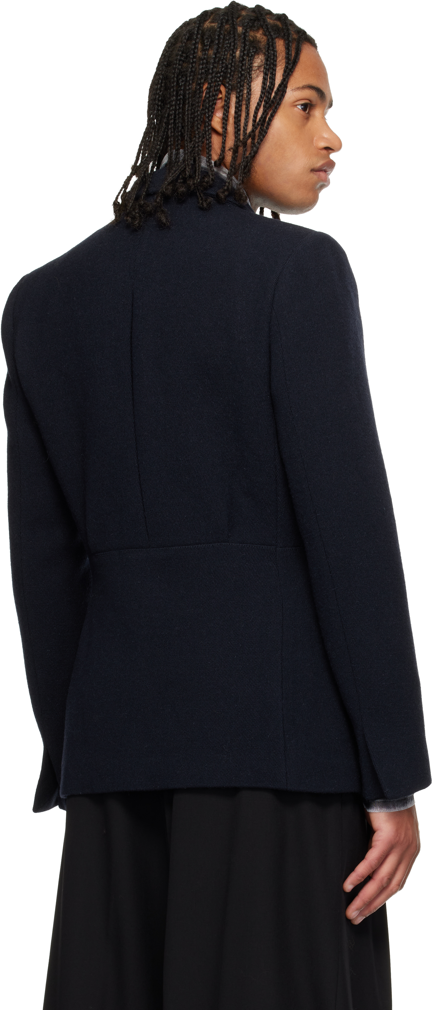 Dries Van Noten Navy Cropped Suit Blazer In Blue