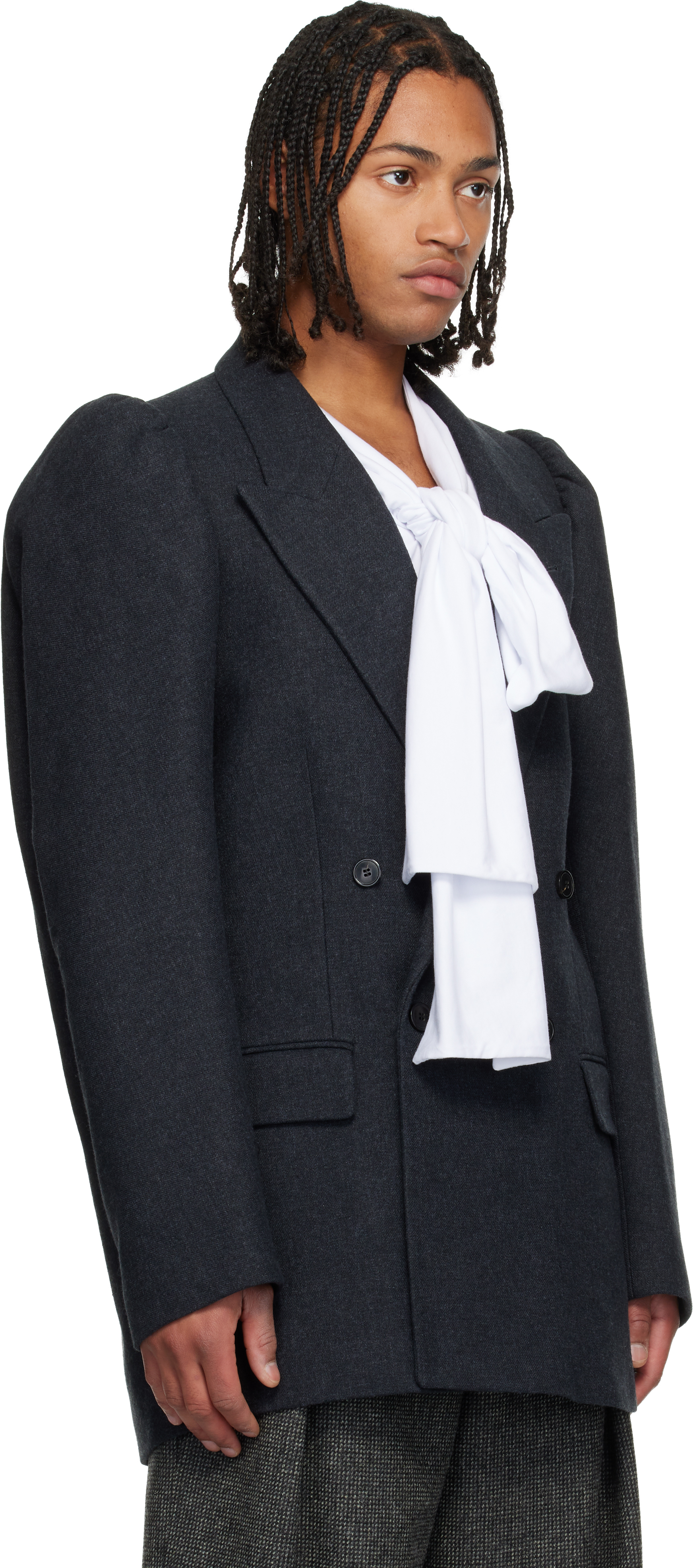 Dries Van Noten Gray Double-breasted Blazer In Blue