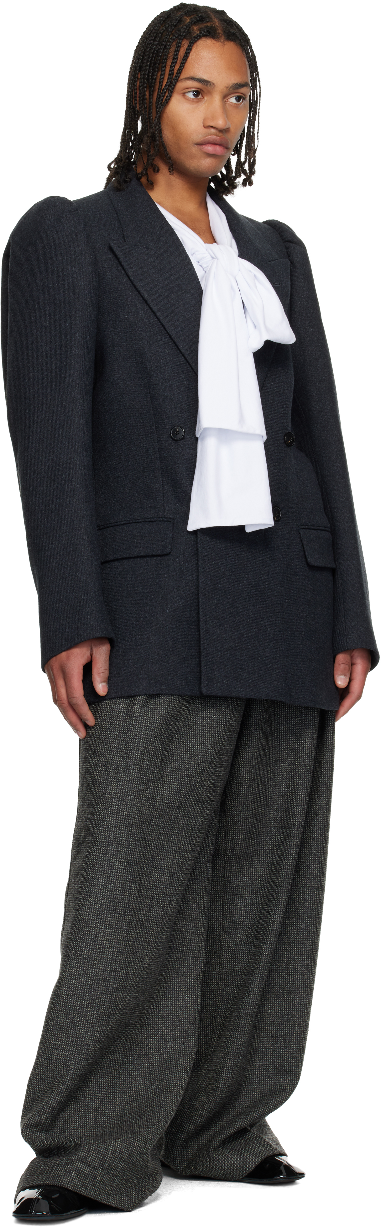 Dries Van Noten Gray Double-breasted Blazer In Blue