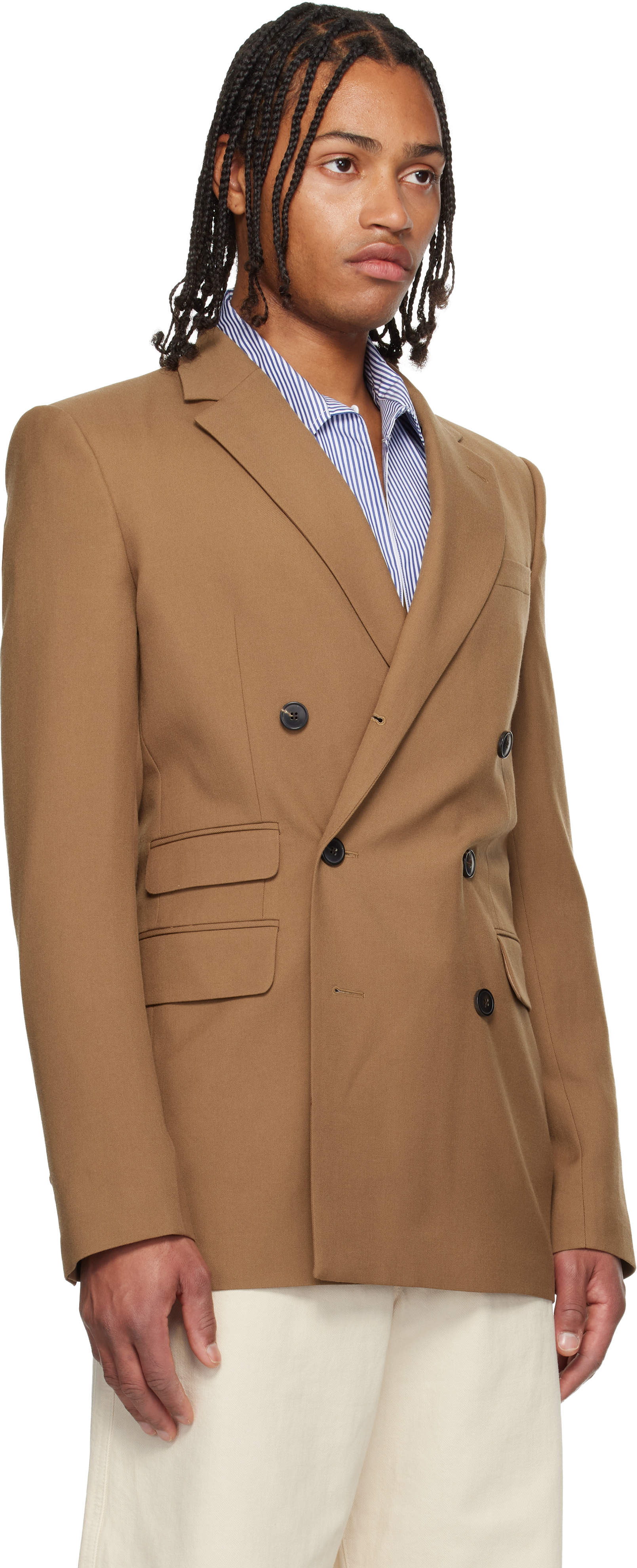 Dries Van Noten Tan Regular Fit Wool Blazer In Brown