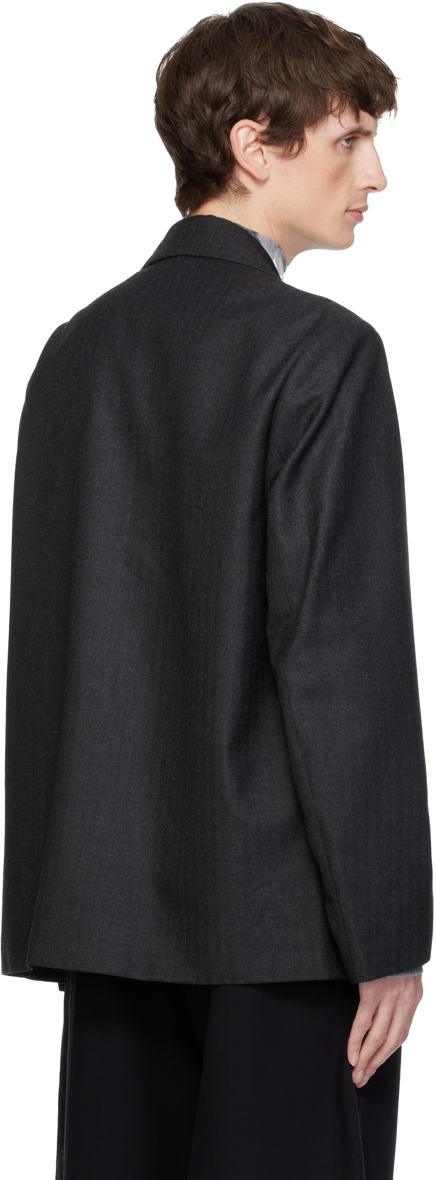 Dries Van Noten Gray Herringbone Wool Blazer In Black