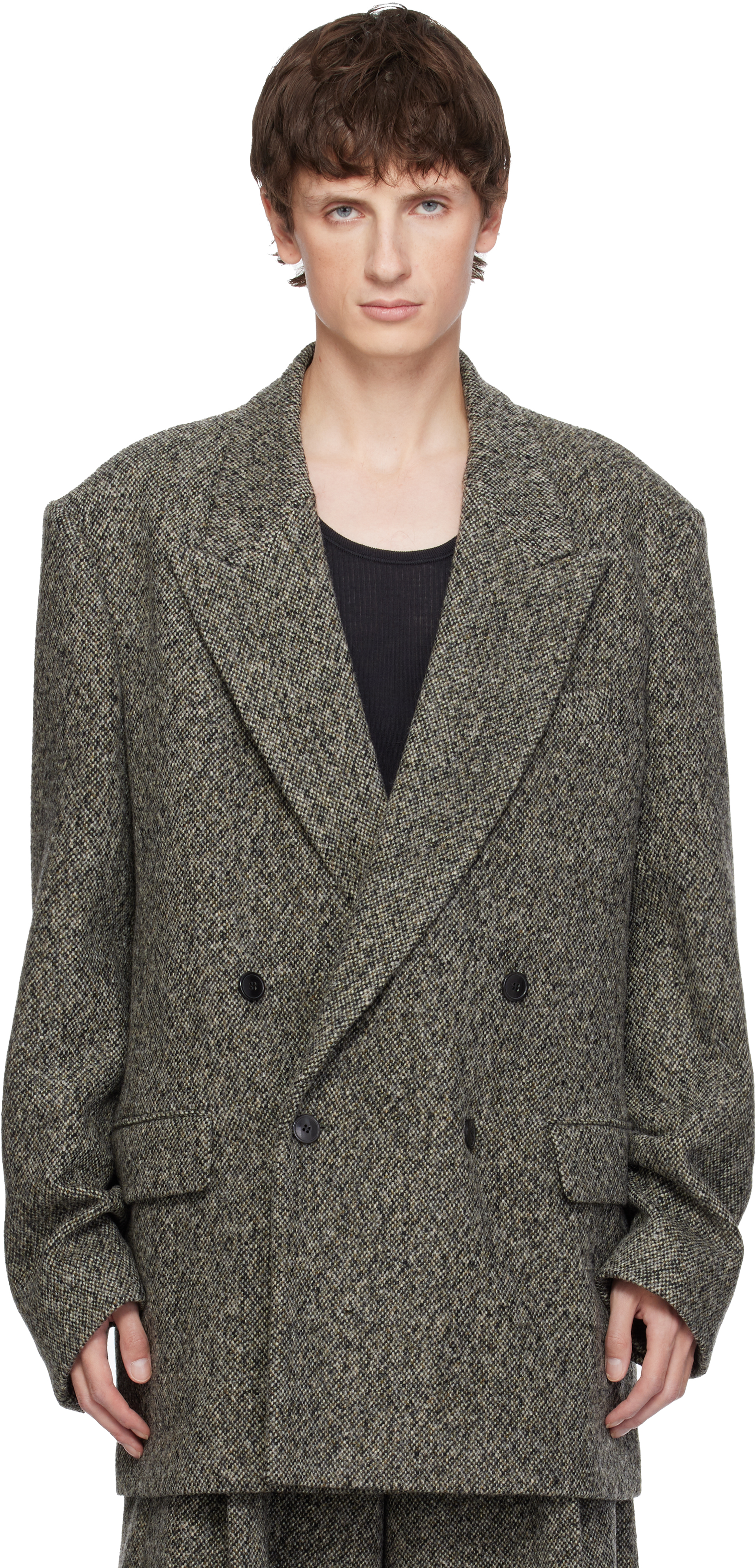 Dries Van Noten Gray Oversized Wool Blazer In Gray
