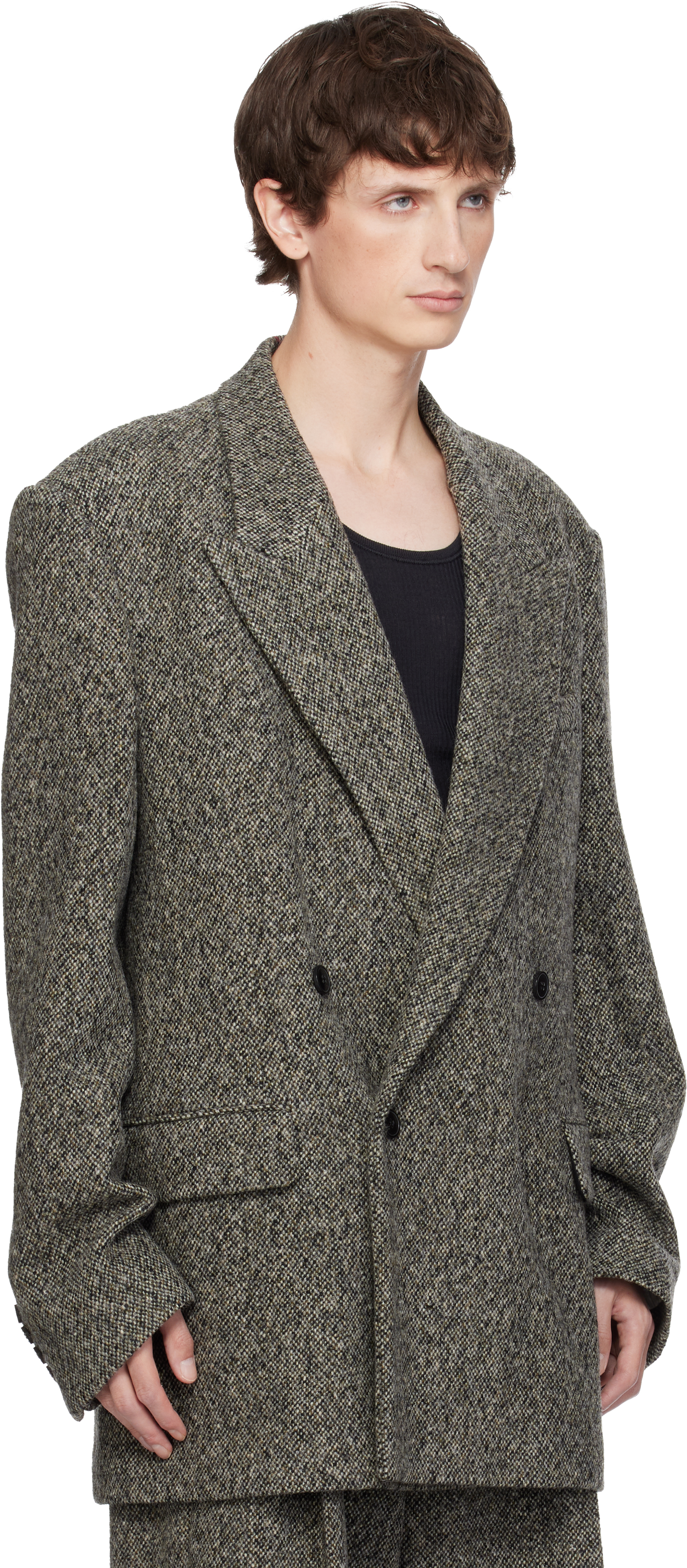 Dries Van Noten Gray Oversized Wool Blazer In Gray