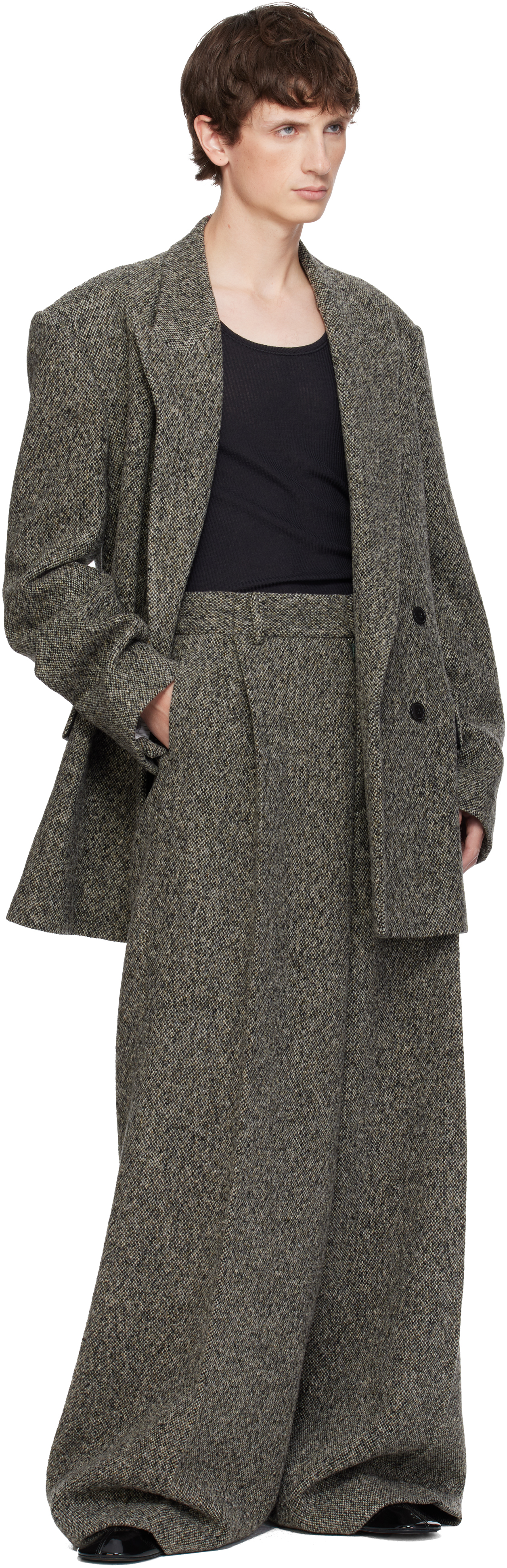 Dries Van Noten Gray Oversized Wool Blazer In Gray