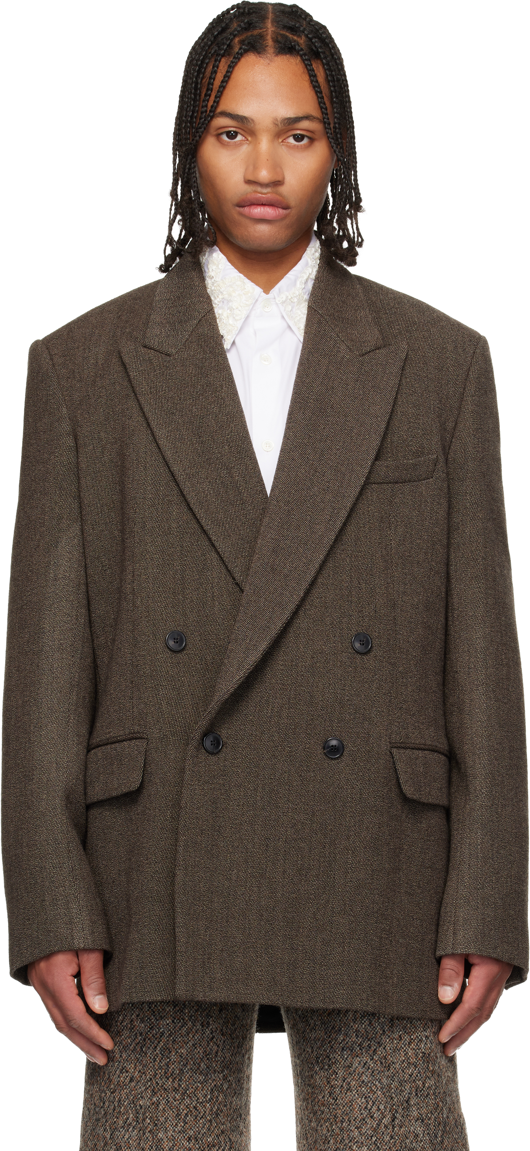 Dries Van Noten Brown Wool Serge Blazer In Brown