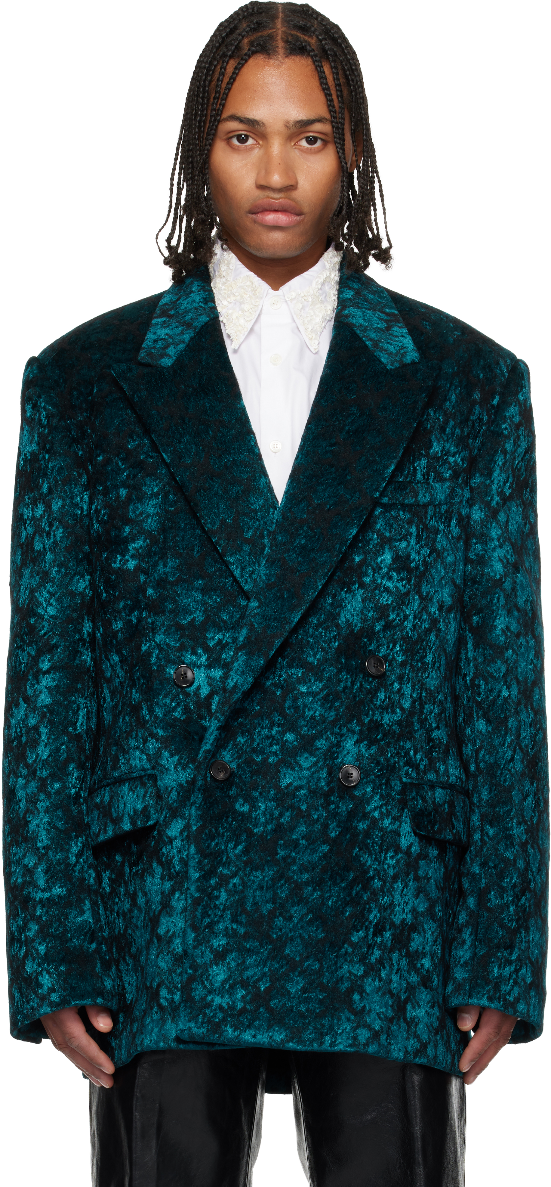 Dries Van Noten Blue & Black Jacquard Blazer In Blue