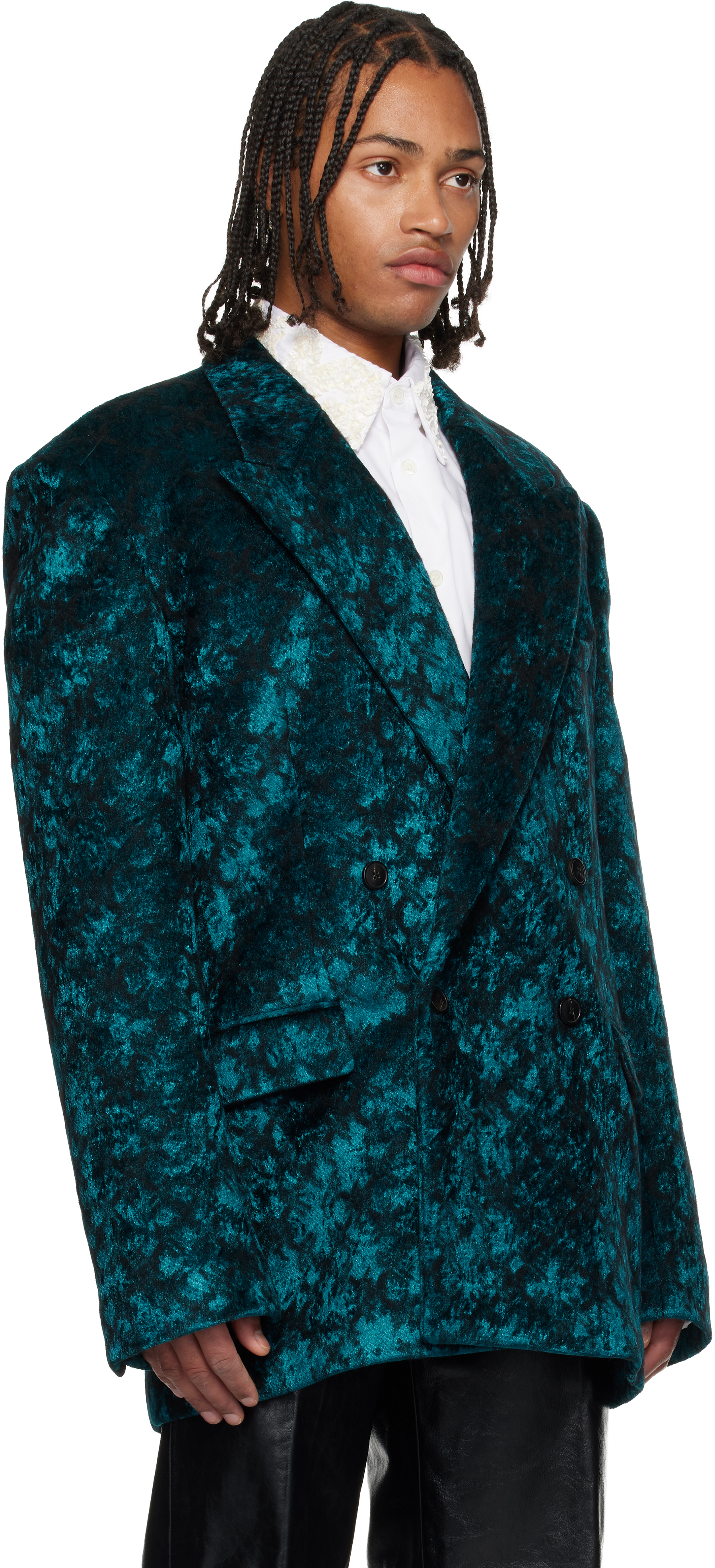 Dries Van Noten Blue & Black Jacquard Blazer In Blue