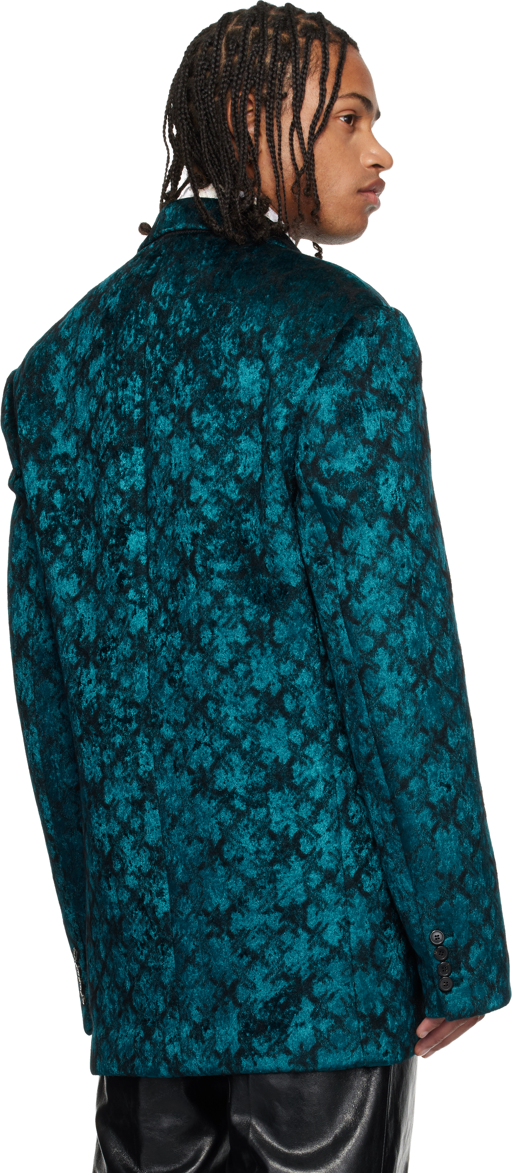 Dries Van Noten Blue & Black Jacquard Blazer In Blue