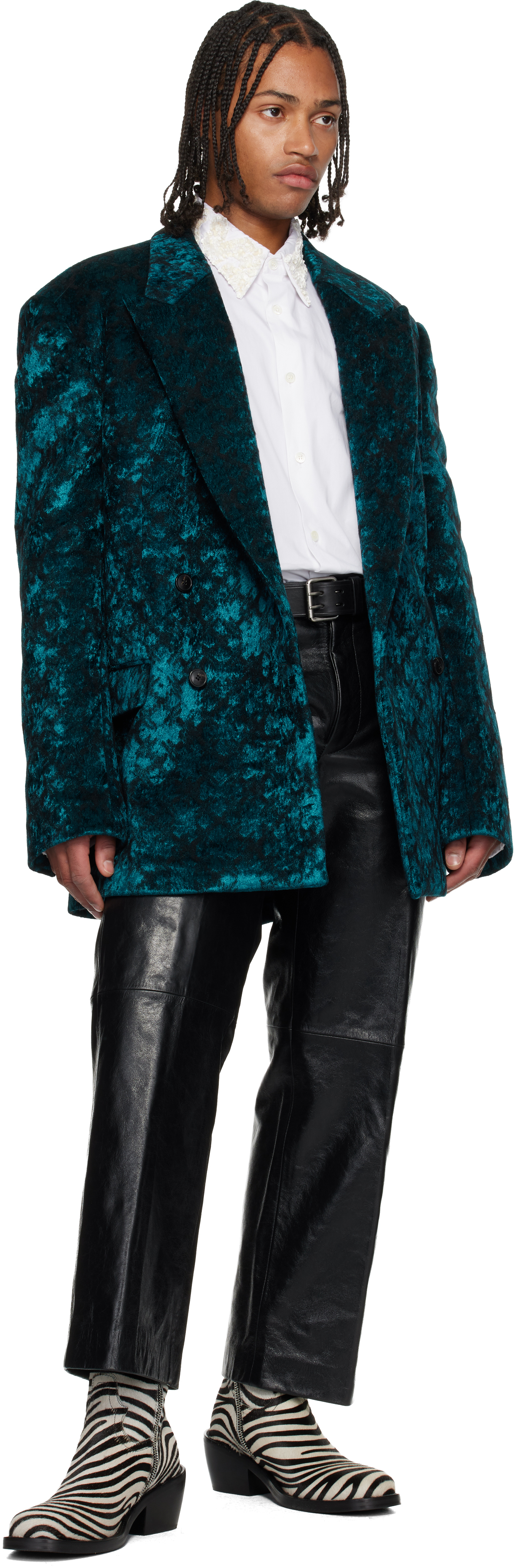 Dries Van Noten Blue & Black Jacquard Blazer In Blue