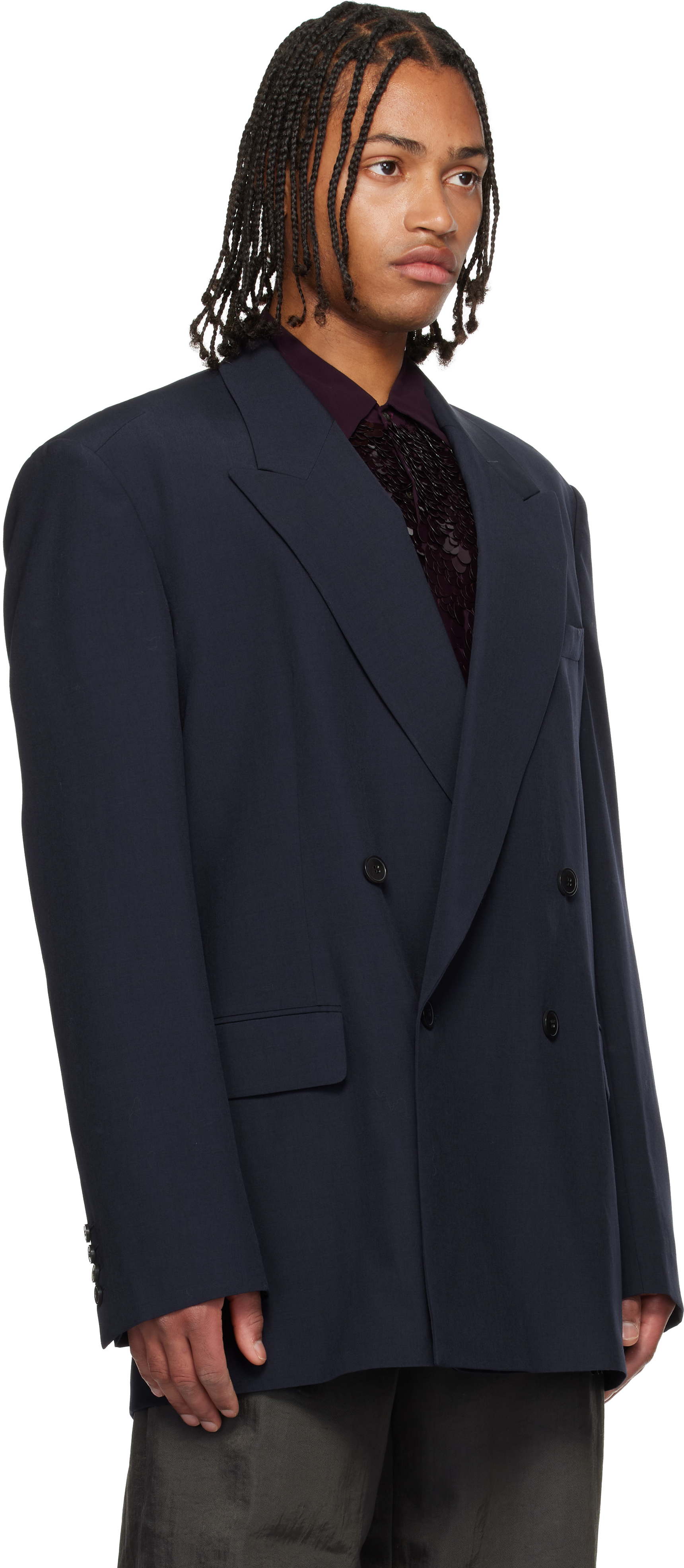 Dries Van Noten Navy Wool Blazer In Blue
