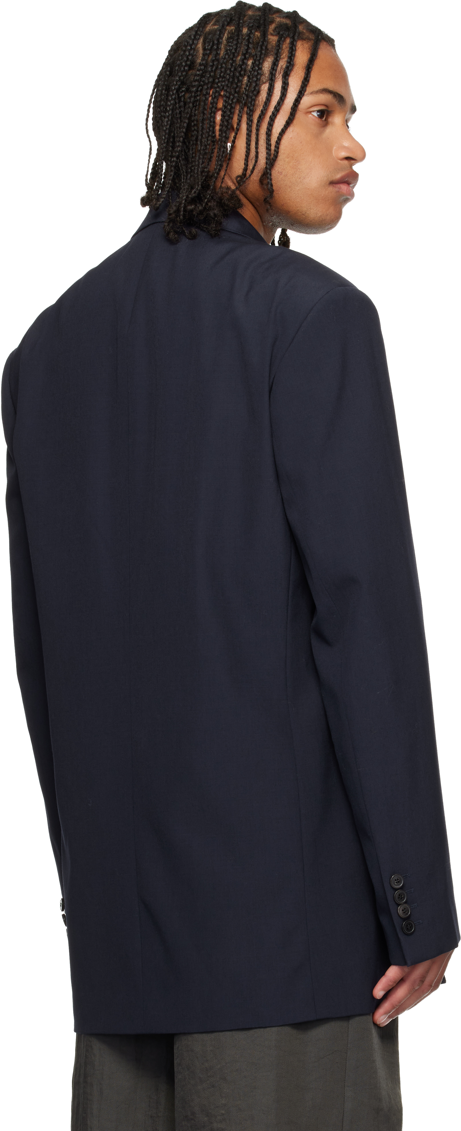 Dries Van Noten Navy Wool Blazer In Blue
