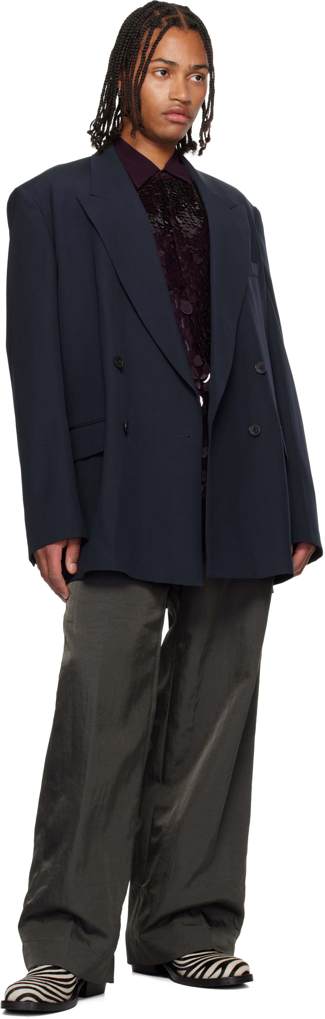 Dries Van Noten Navy Wool Blazer In Blue