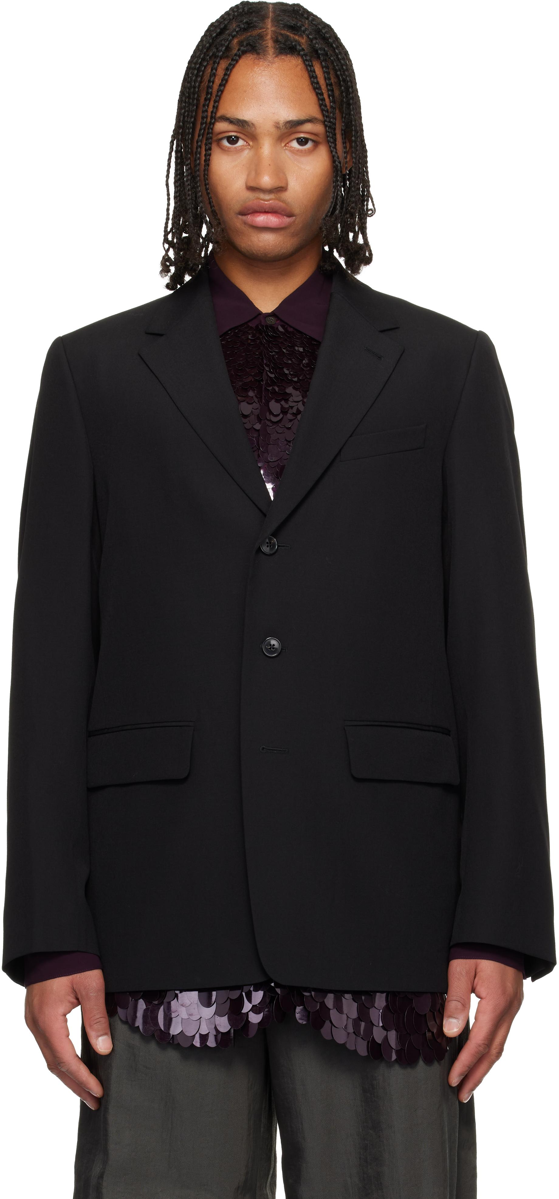 Dries Van Noten Black Notched Lapel Blazer In Black