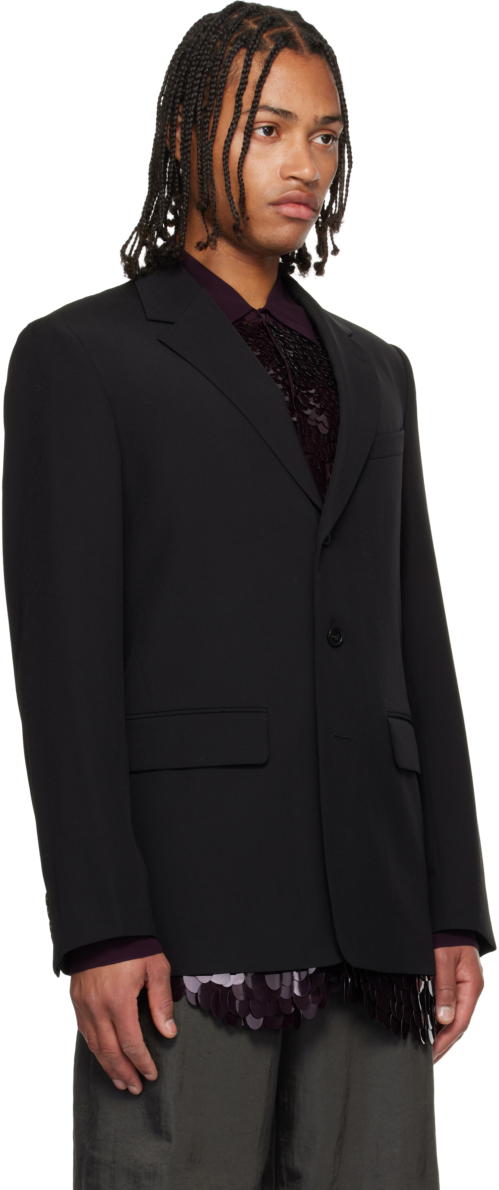 Dries Van Noten Black Notched Lapel Blazer In Black