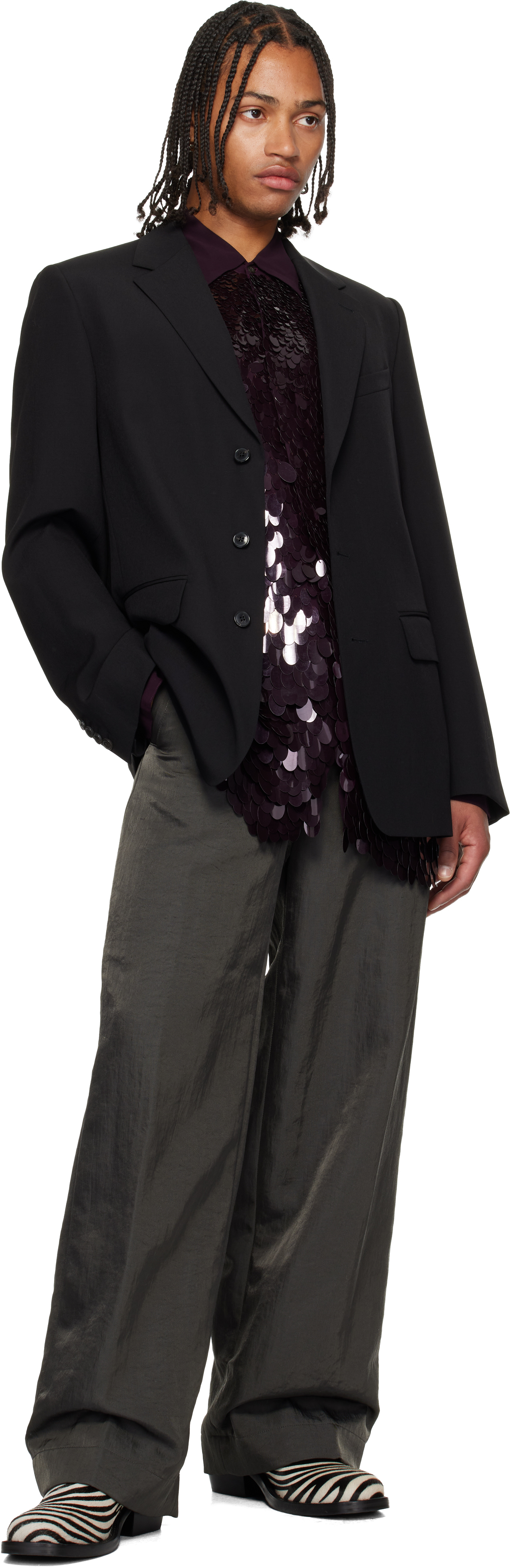 Dries Van Noten Black Notched Lapel Blazer In Black