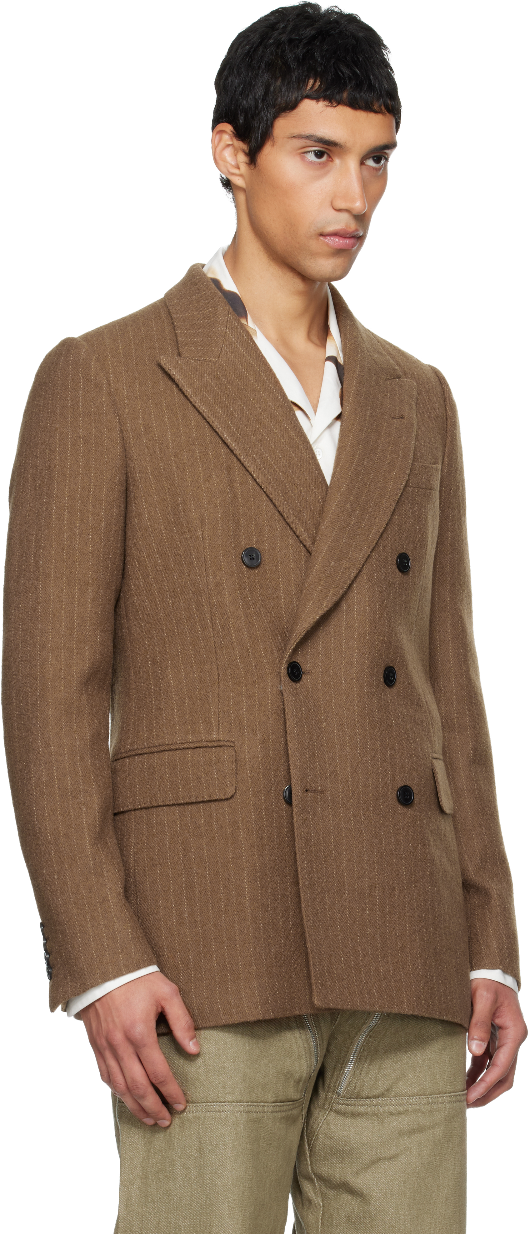 Dries Van Noten Tan Pinstripe Blazer In Black