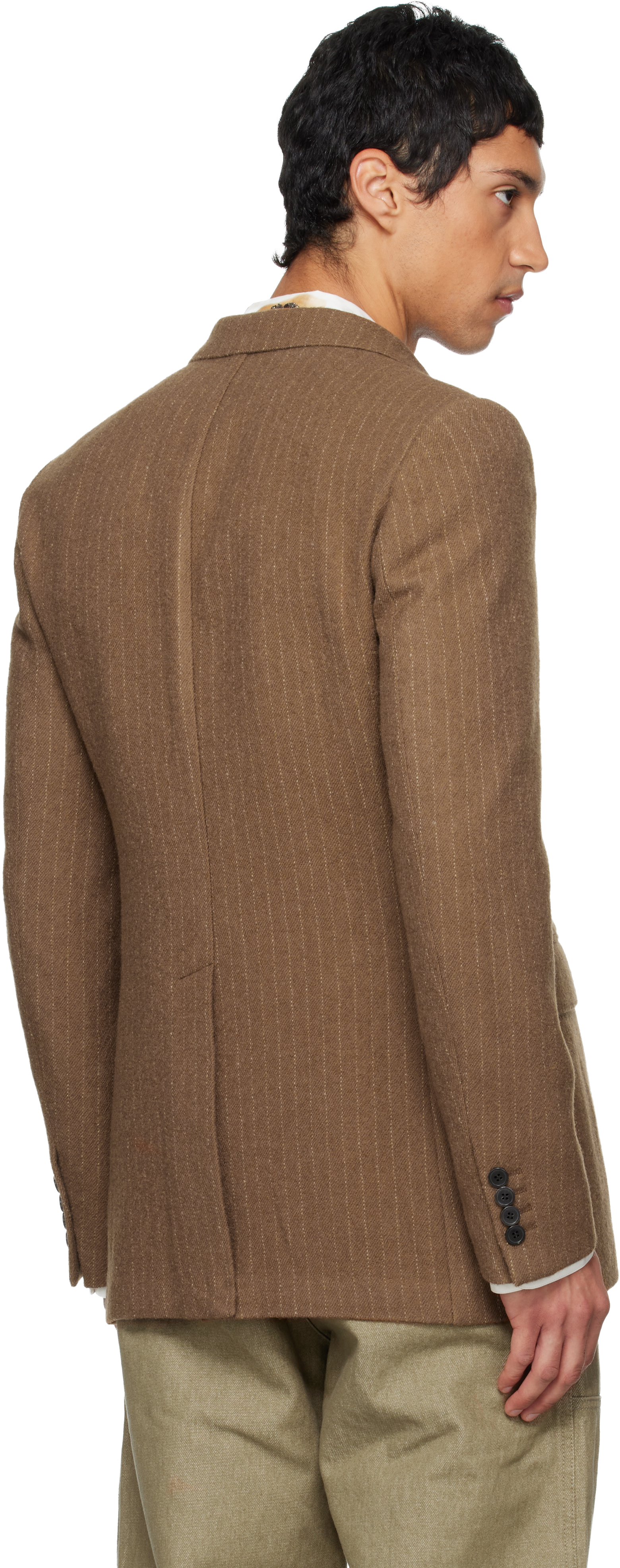 Dries Van Noten Tan Pinstripe Blazer In Black