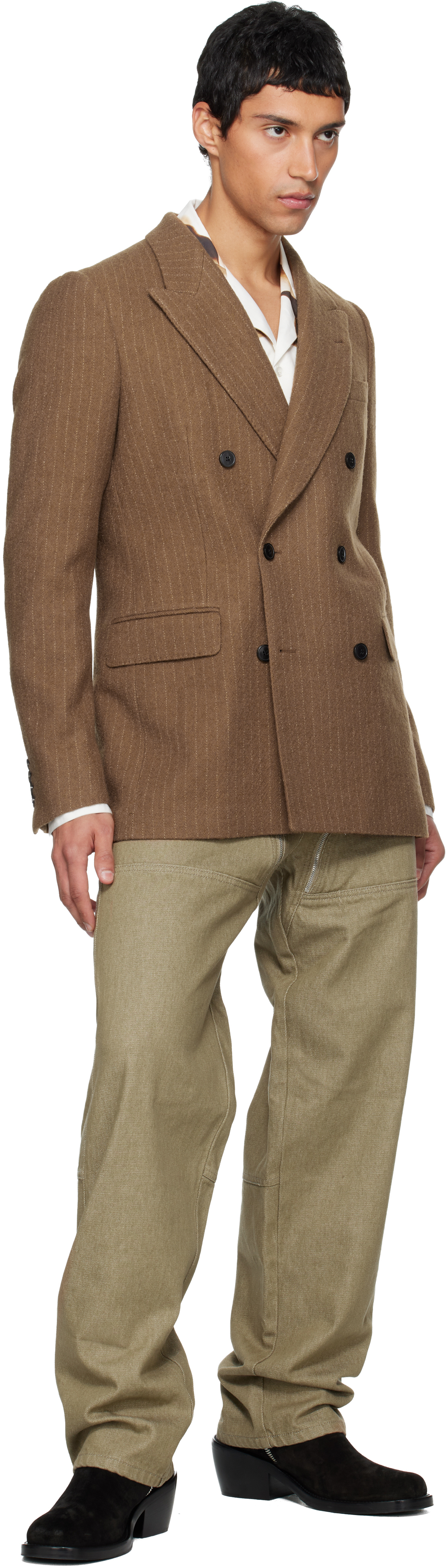 Dries Van Noten Tan Pinstripe Blazer In Black