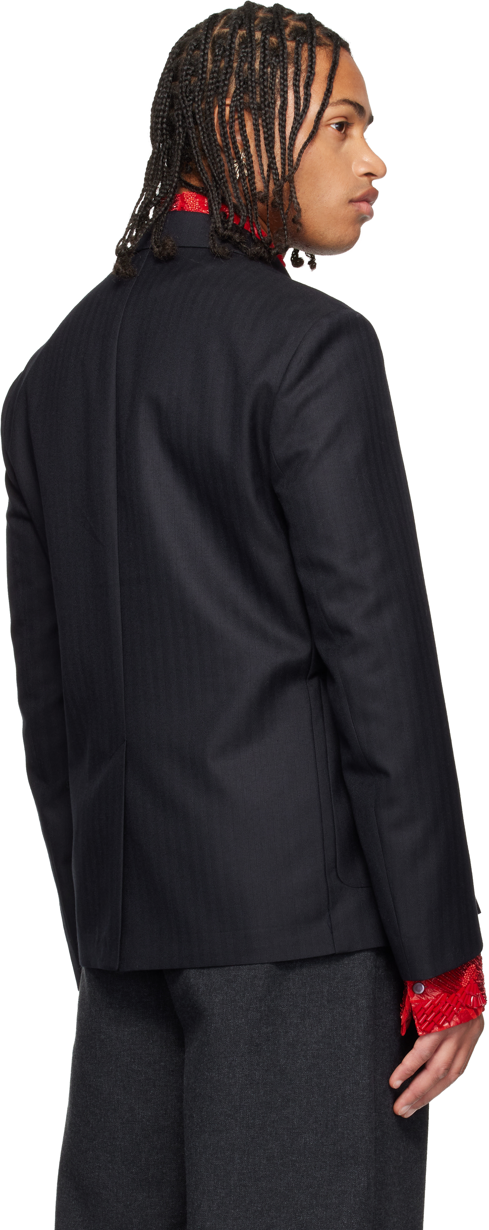 Dries Van Noten Navy Wool Blazer In Black