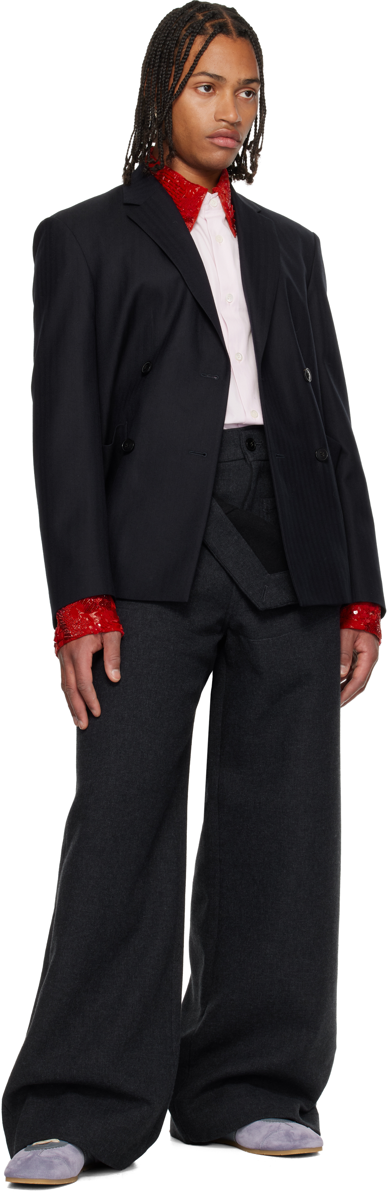 Dries Van Noten Navy Wool Blazer In Black