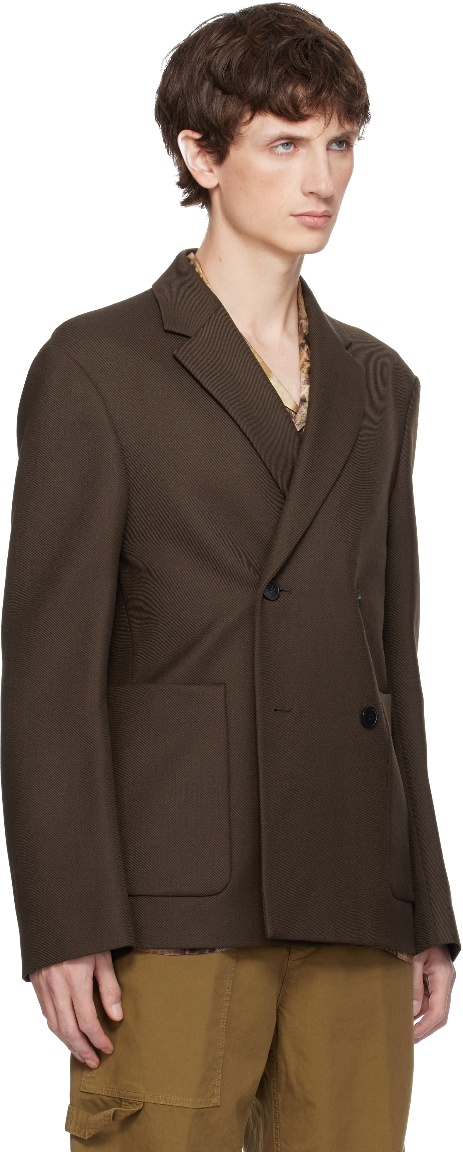 Dries Van Noten Brown Boxy Wool Blazer In Brown