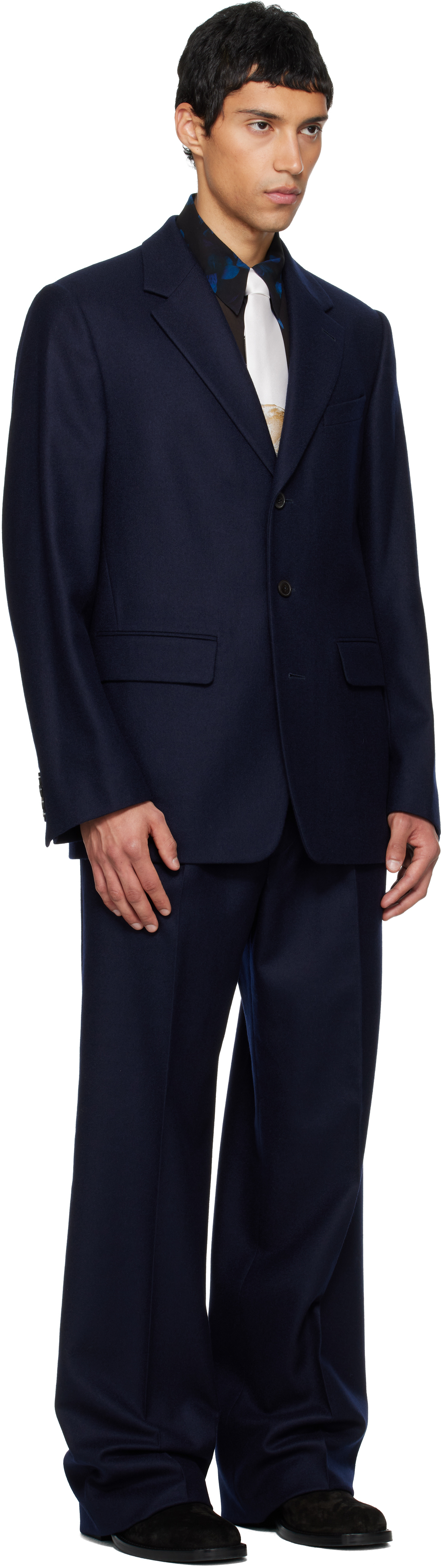 Dries Van Noten Navy Loose Fit Suit In Animal Print