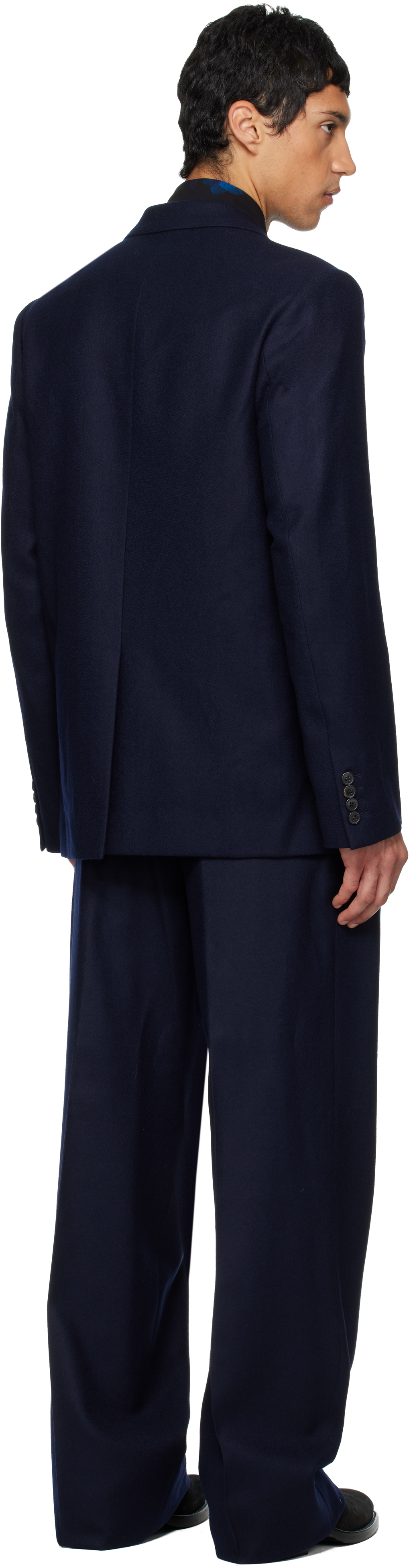 Dries Van Noten Navy Loose Fit Suit In Animal Print