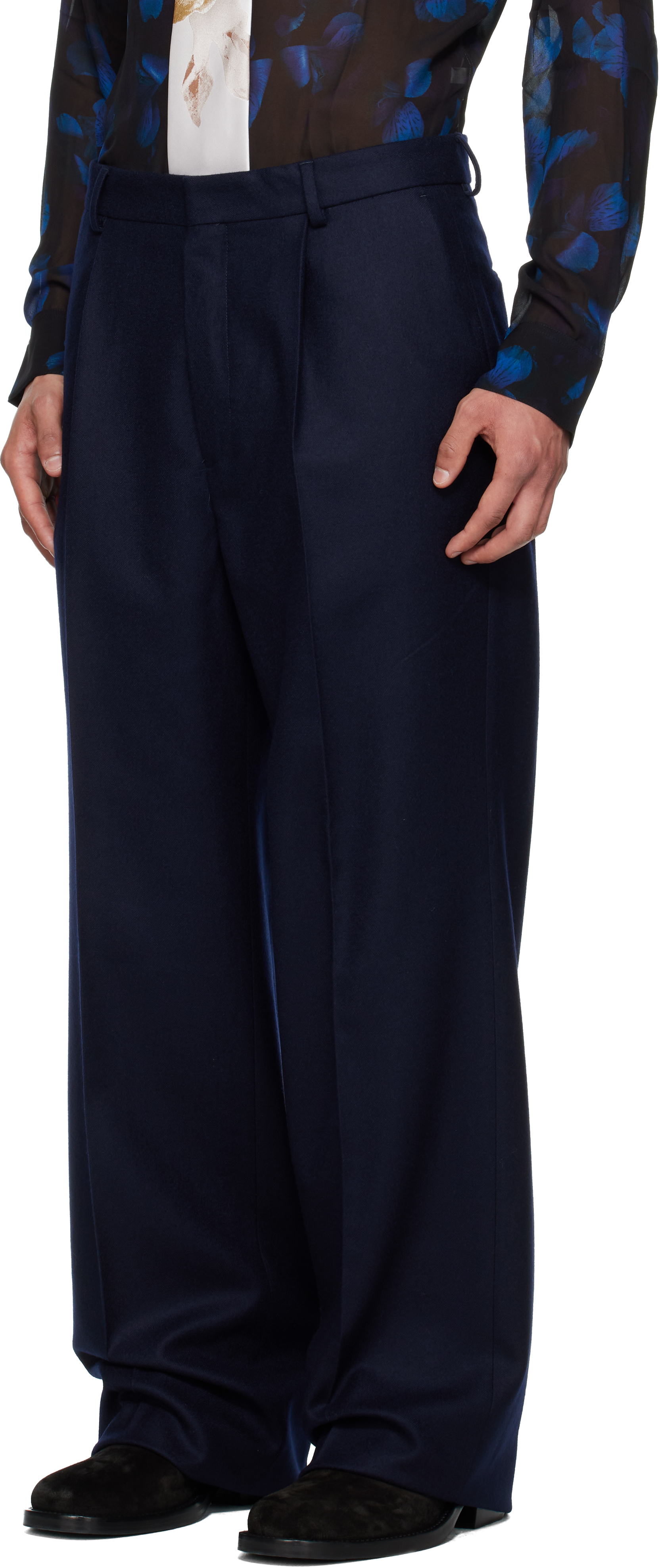 Dries Van Noten Navy Loose Fit Suit In Animal Print