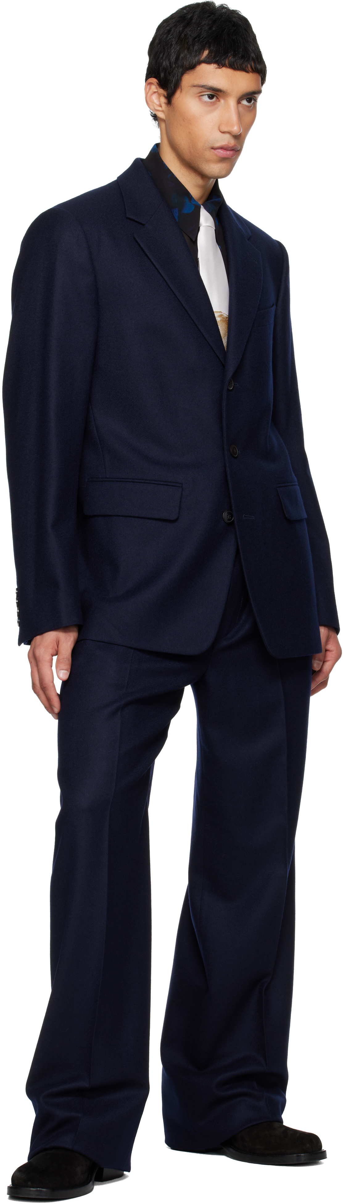 Dries Van Noten Navy Loose Fit Suit In Animal Print