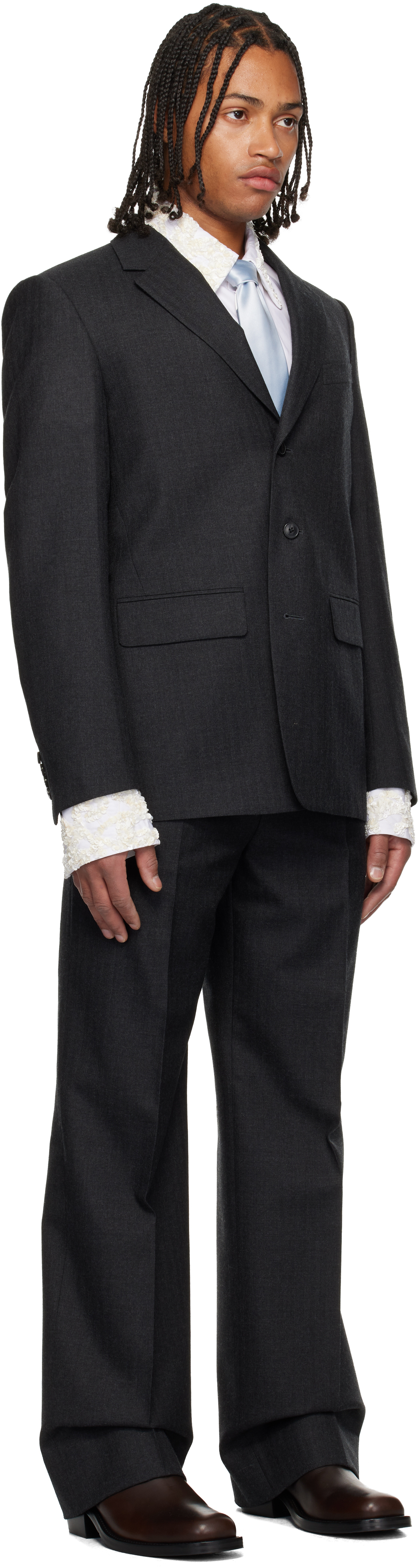 Dries Van Noten Gray Wool Two-piece Suit In Black