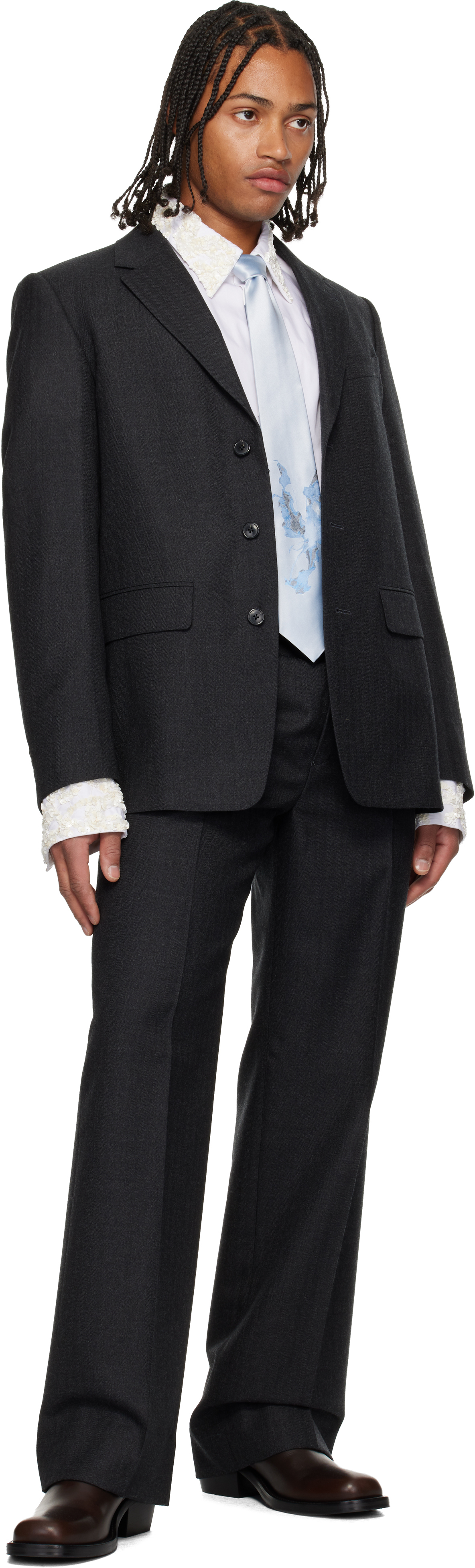 Dries Van Noten Gray Wool Two-piece Suit In Black