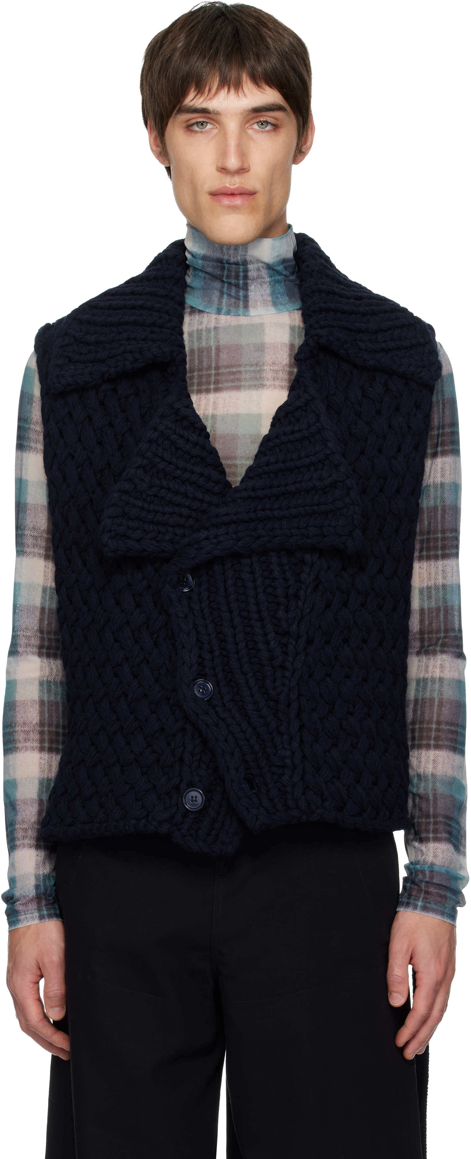 Dries Van Noten Navy Merino Wool Vest
