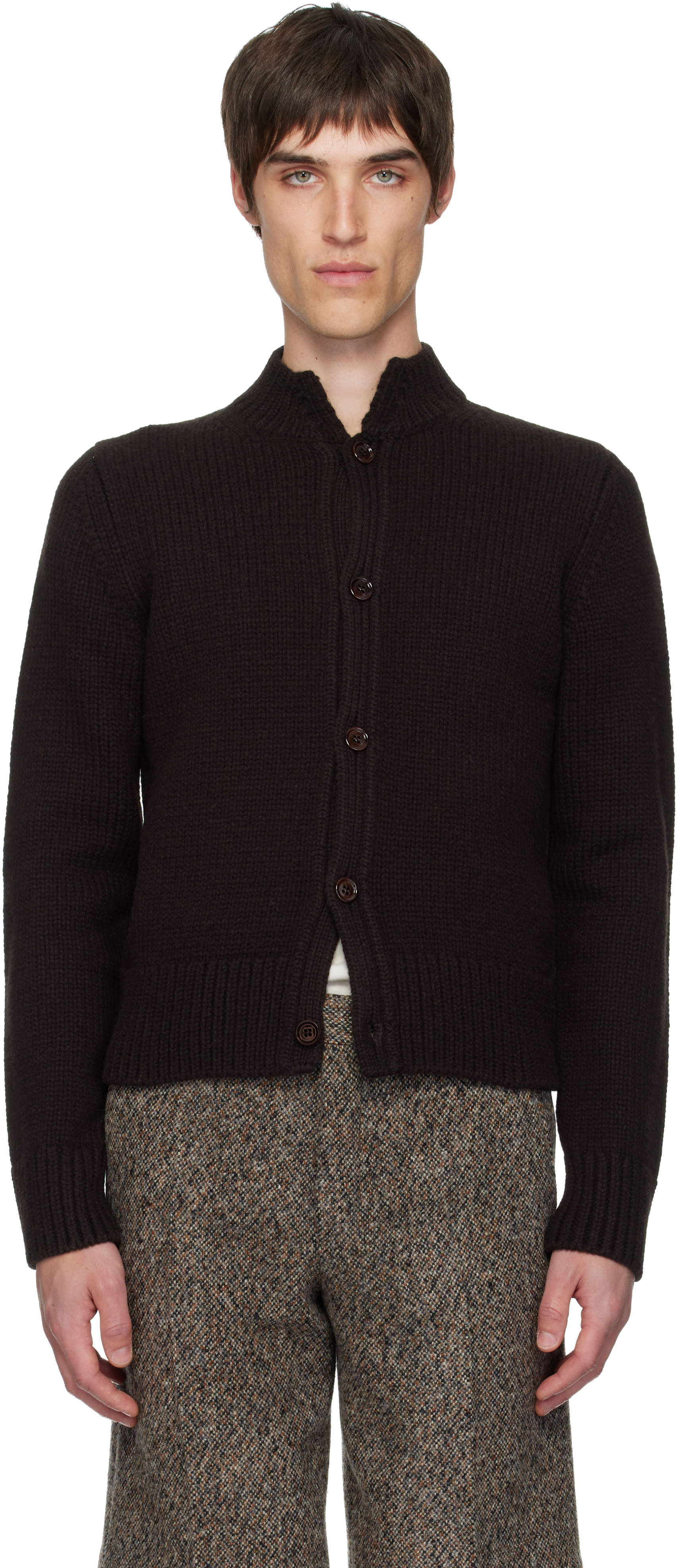 Dries Van Noten: Brown Merino Wool Cardigan | SSENSE