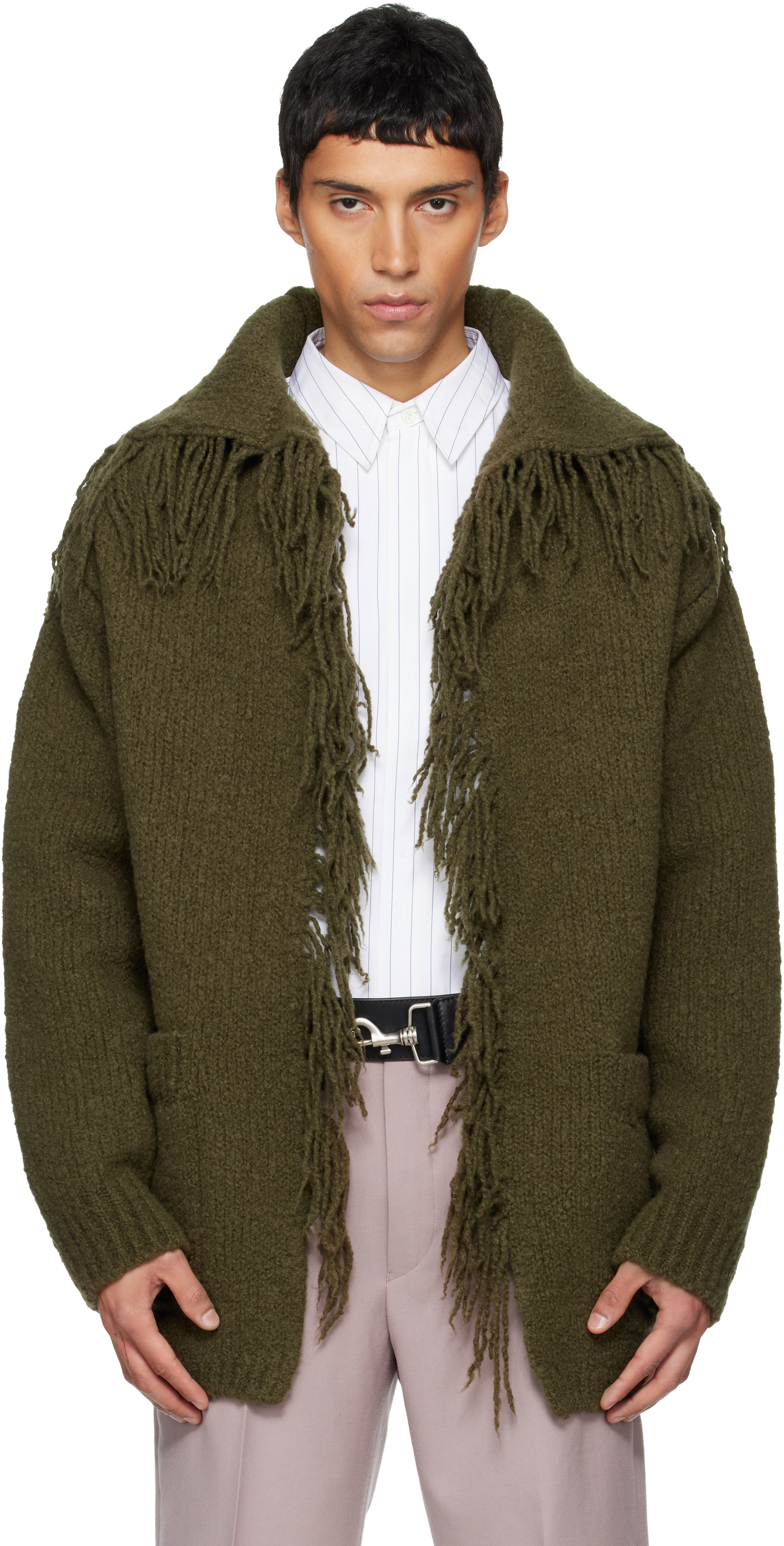 Dries Van Noten: Green Fringe Cardigan | SSENSE