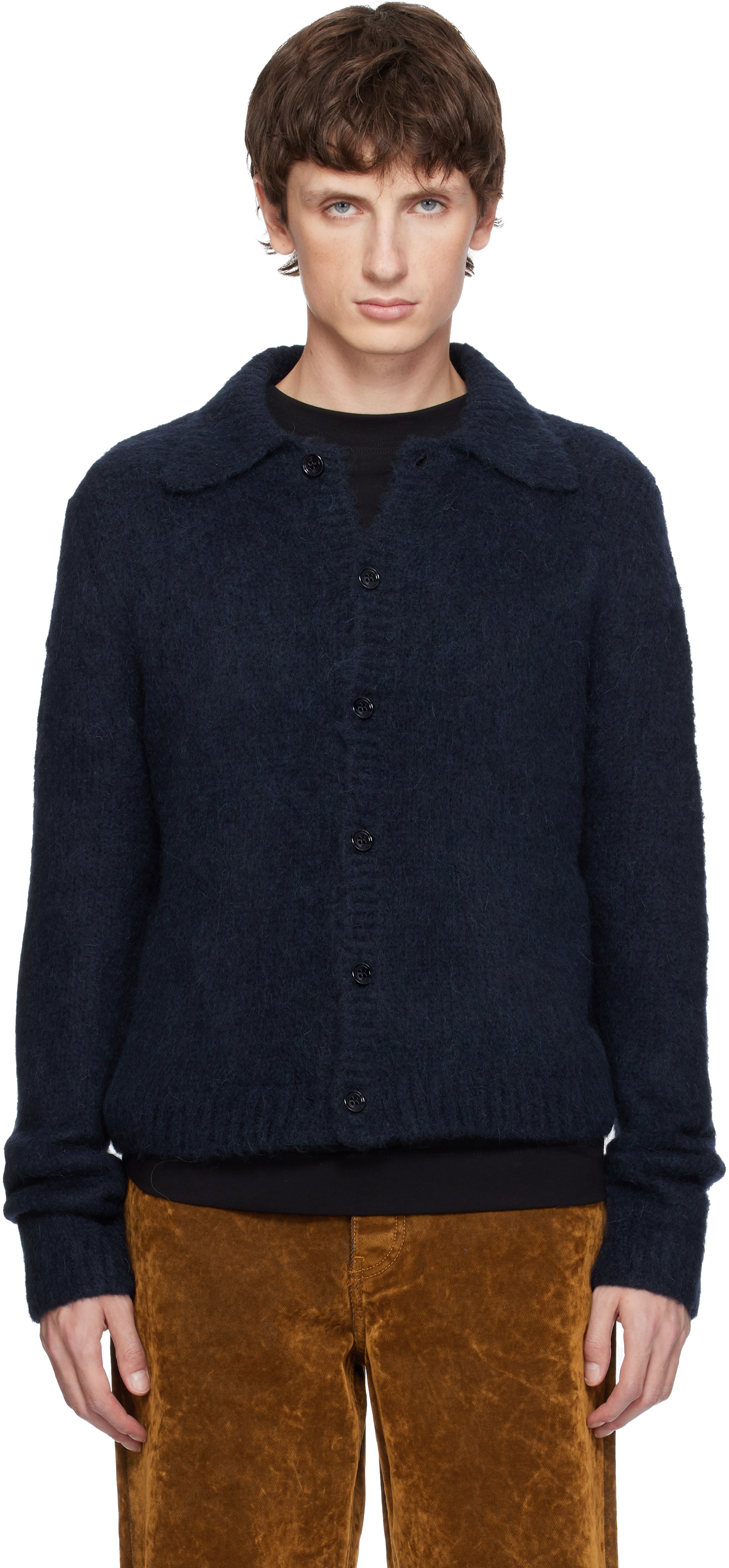 Dries Van Noten Navy Brushed Cardigan