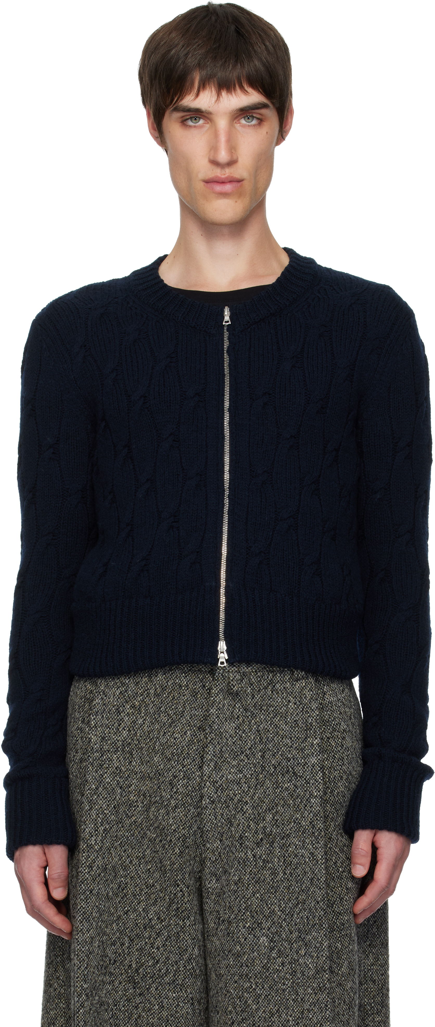 Dries Van Noten: Black Cable-Knit Cardigan | SSENSE