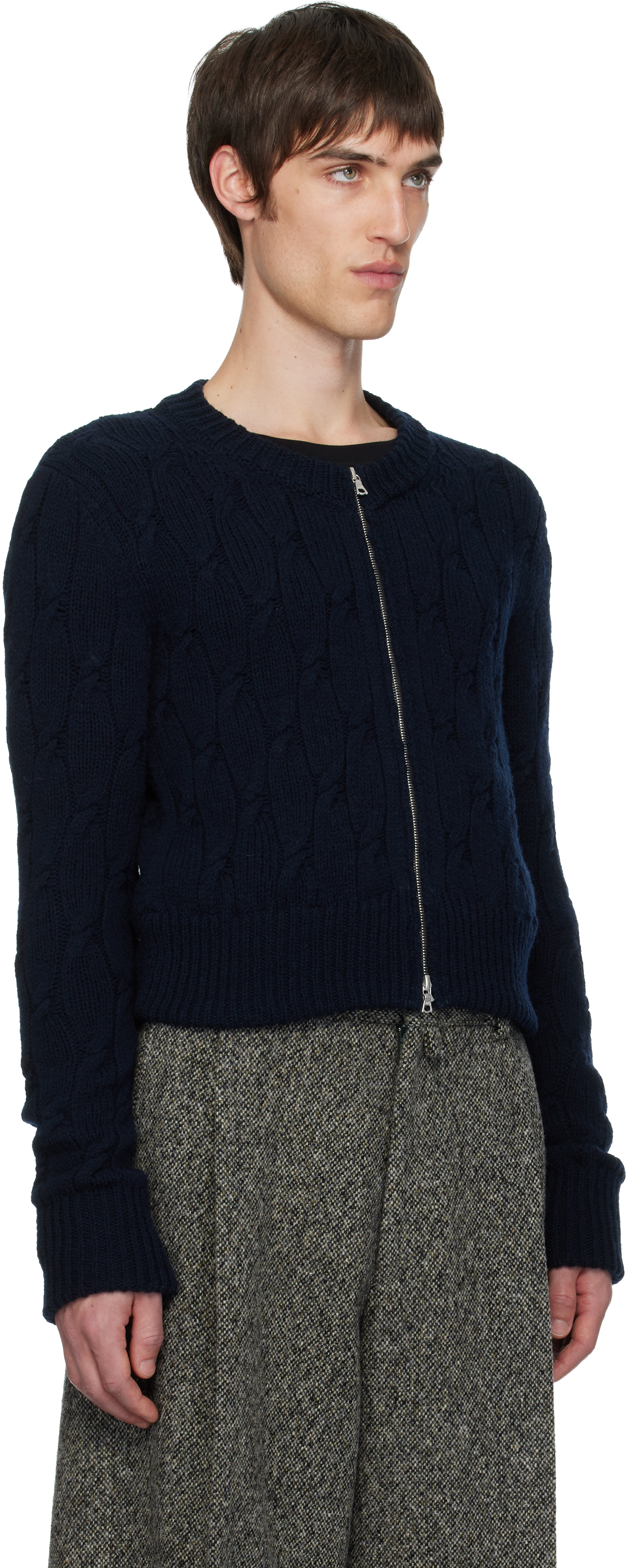 Dries Van Noten Black Cable-knit Cardigan In Multi