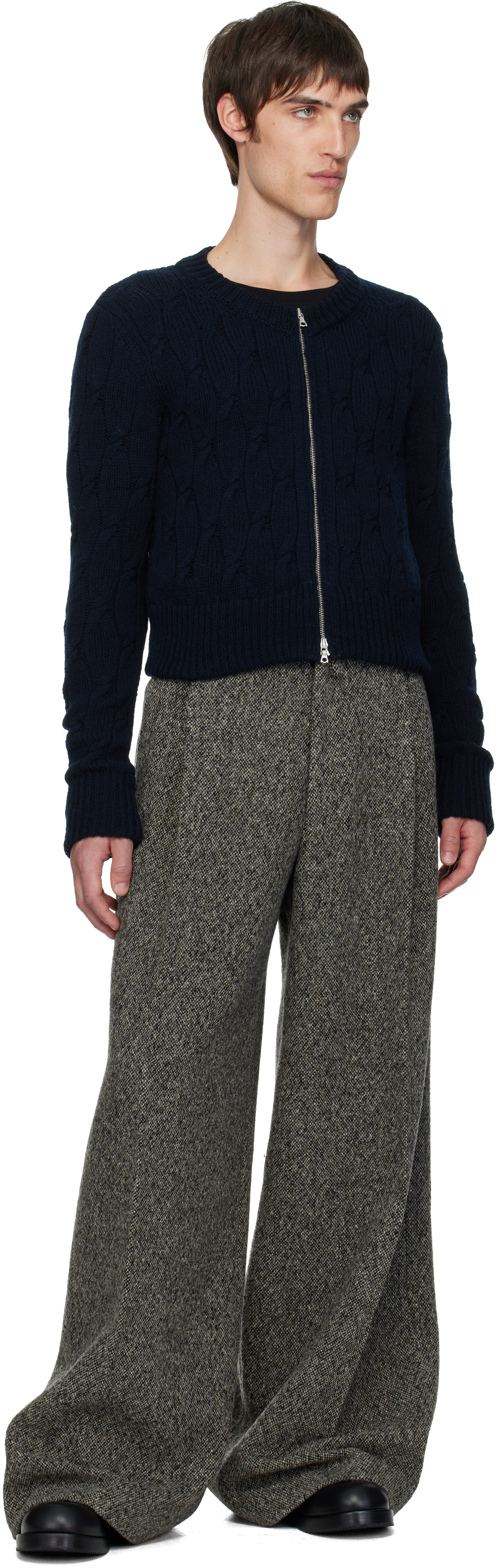 Dries Van Noten Black Cable-knit Cardigan In Multi