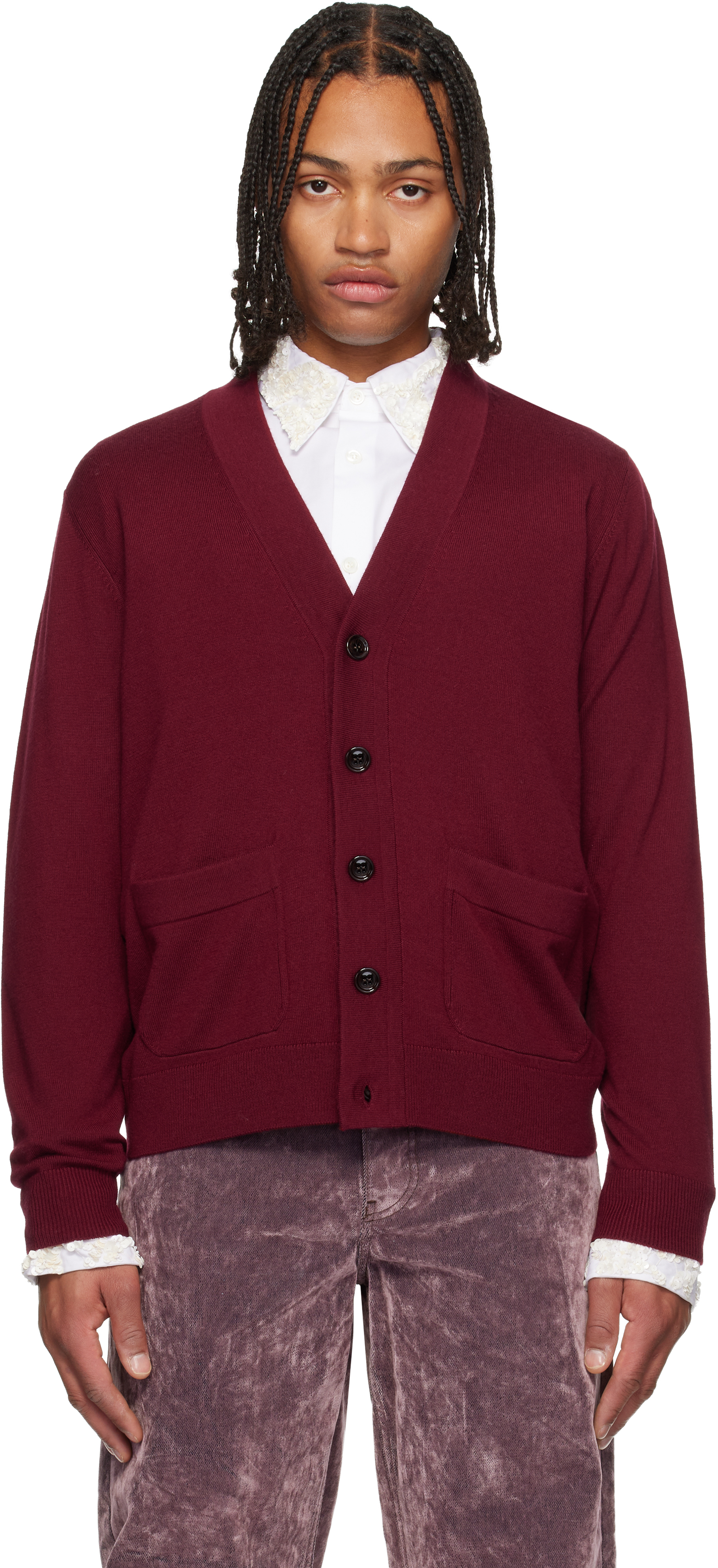 DRIES VAN NOTEN メリノウールカーディガン-White/M DRIES VAN NOTEN