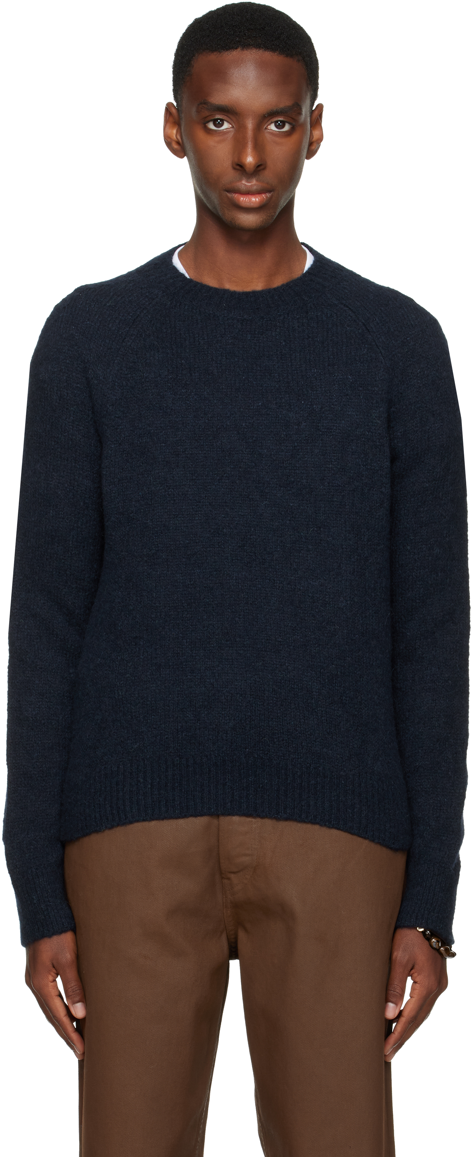 Dries Van Noten Navy Crewneck Sweater In Blue