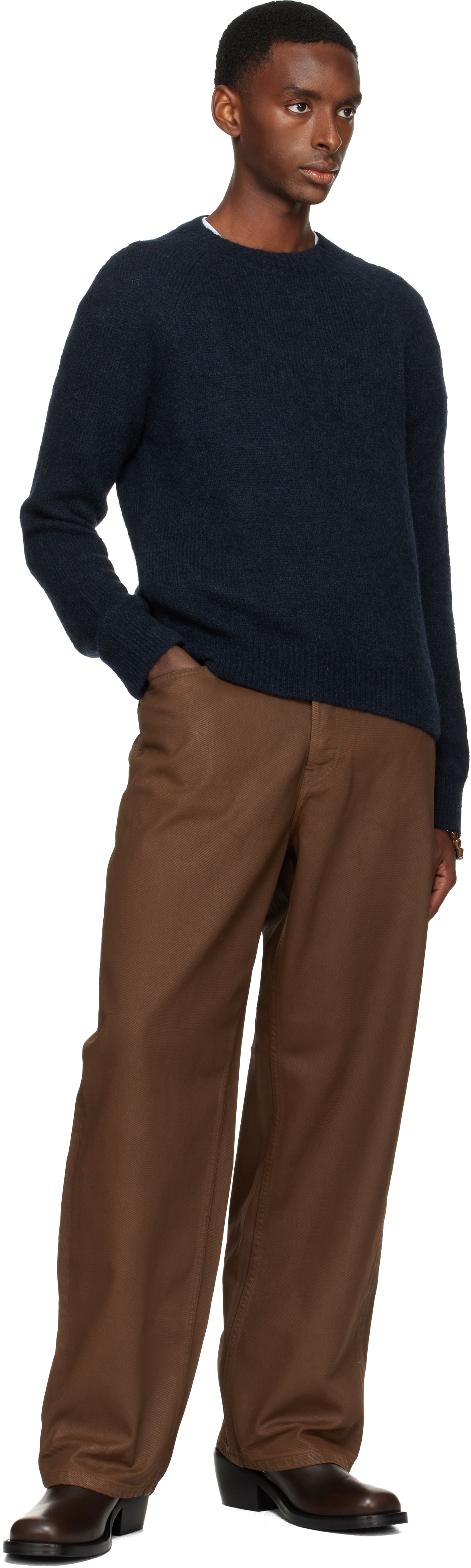 Dries Van Noten Navy Crewneck Sweater In Blue