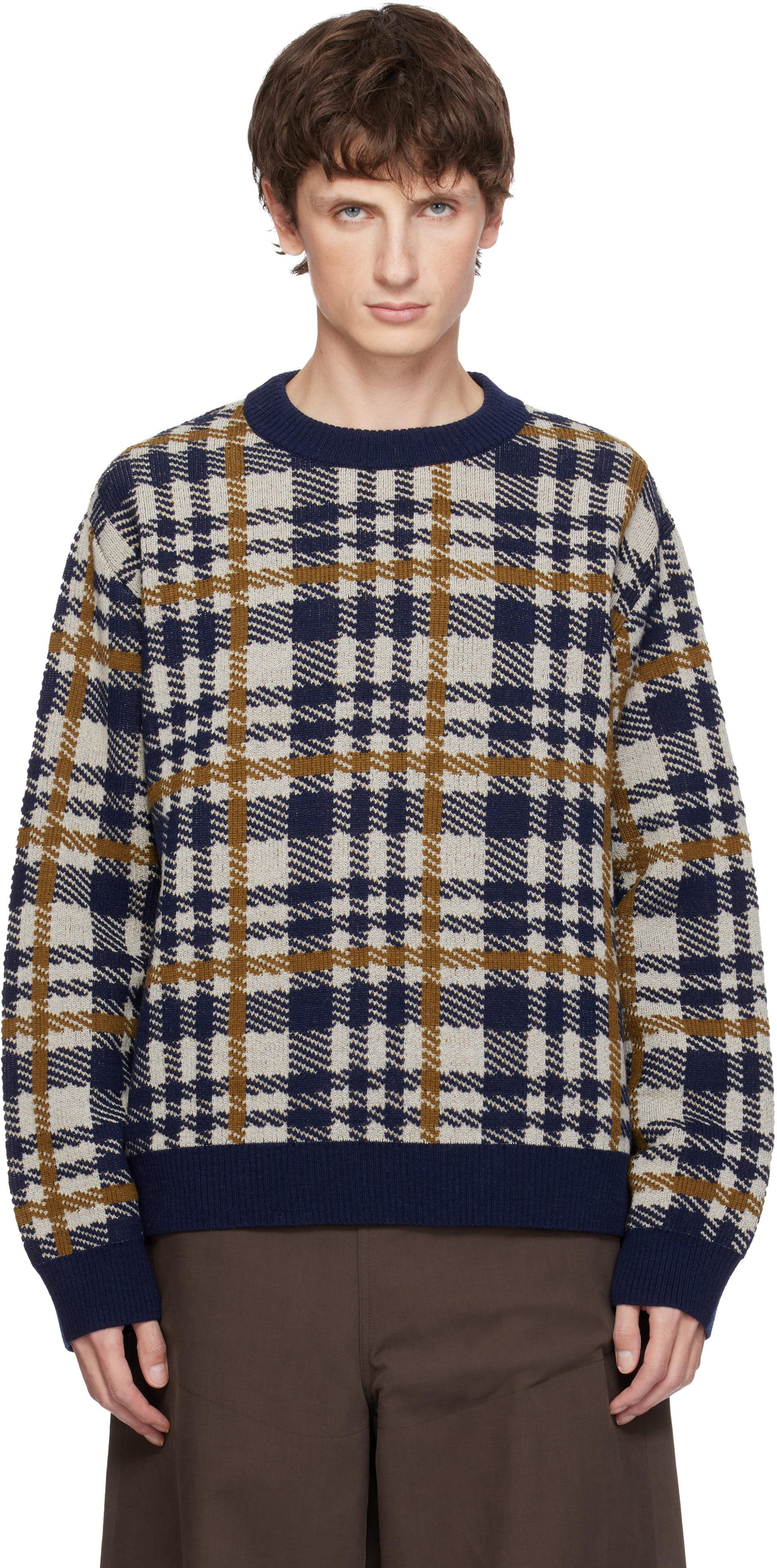 Dries Van Noten: Navy Check Sweater | SSENSE