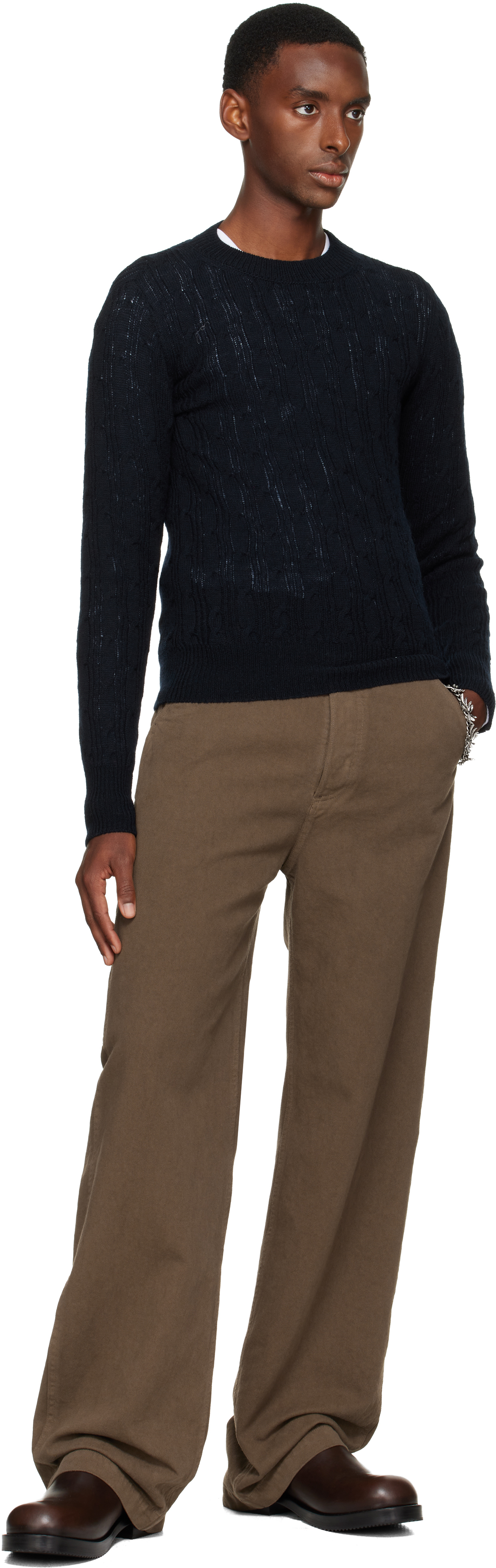 Dries Van Noten Black Crewneck Sweater In Animal Print