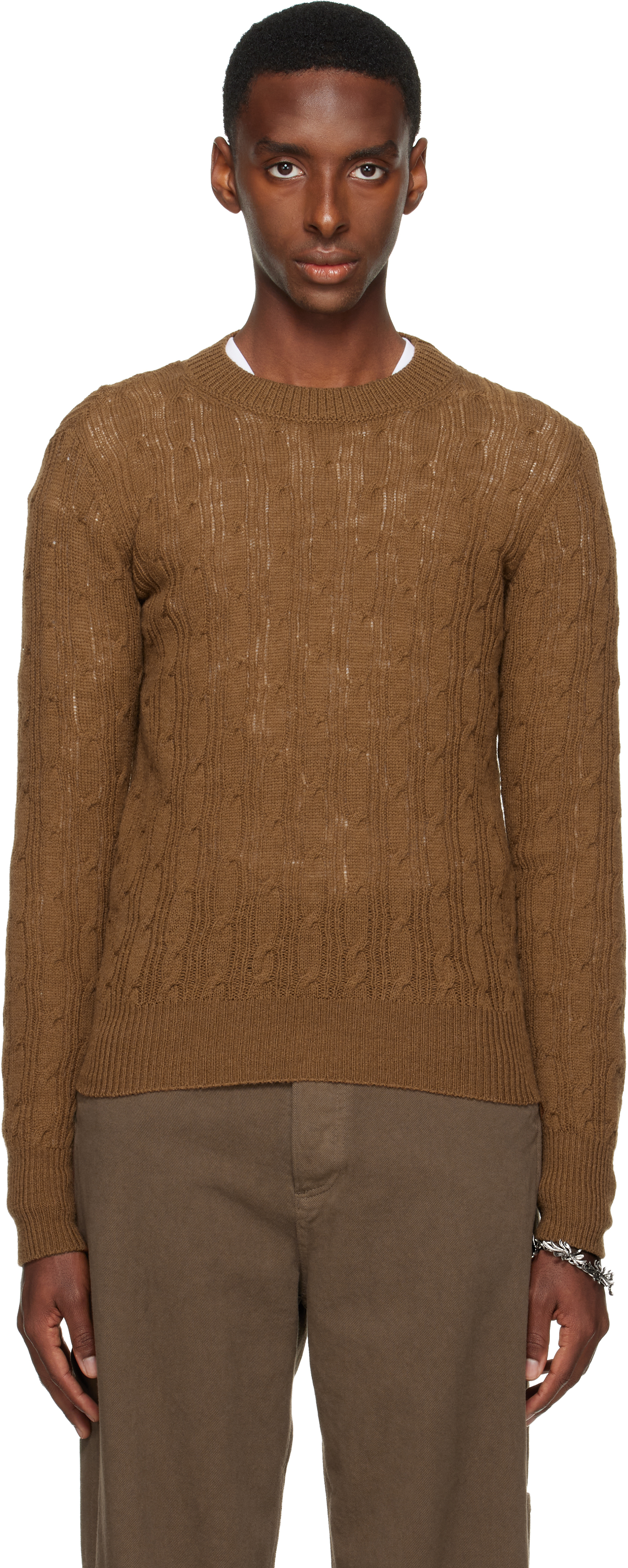Dries Van Noten Brown Crewneck Sweater In Animal Print