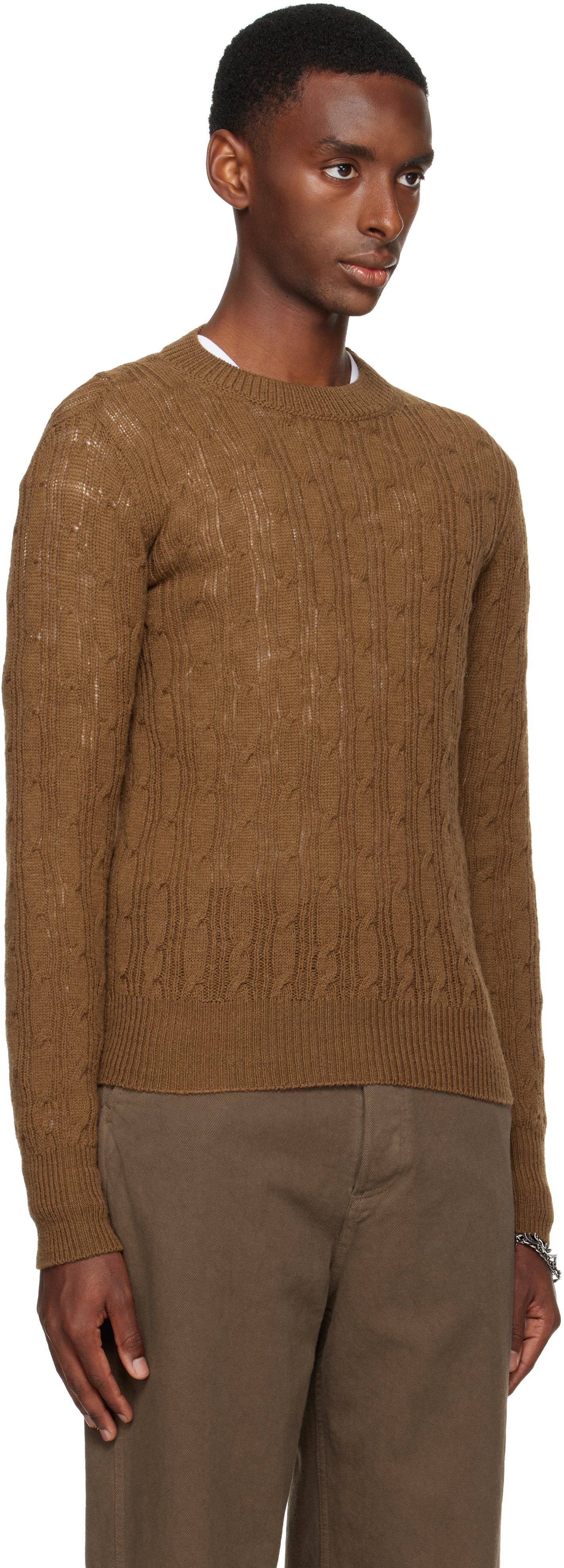 Dries Van Noten Brown Crewneck Sweater In Animal Print