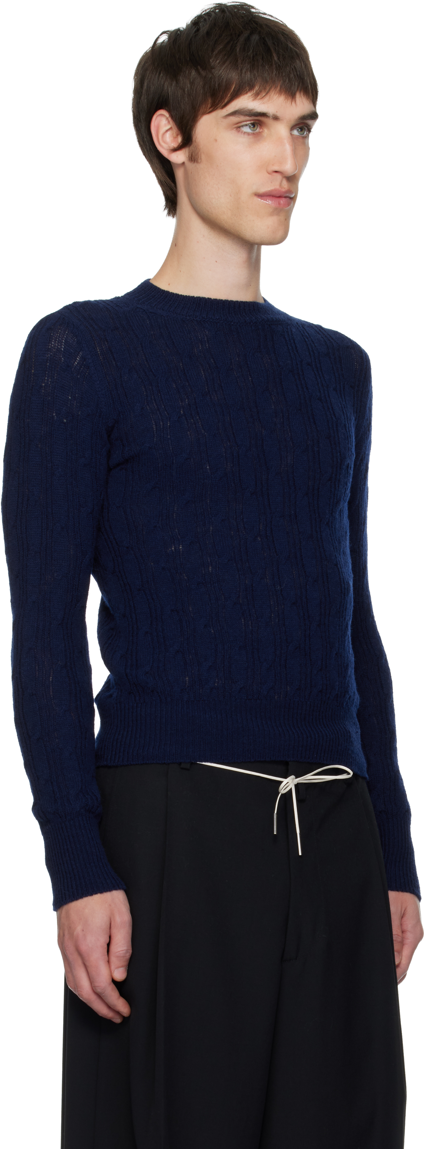 Dries Van Noten Navy Cable-knit Sweater In Blue