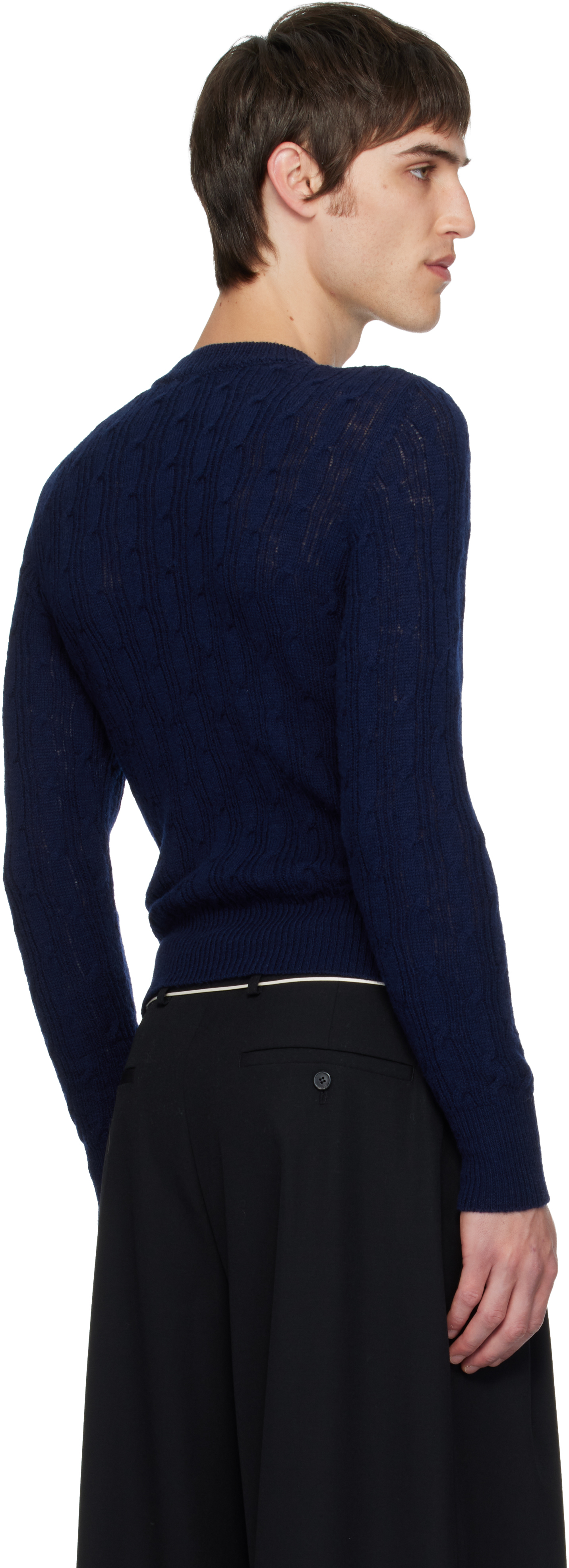 Dries Van Noten Navy Cable-knit Sweater In Blue